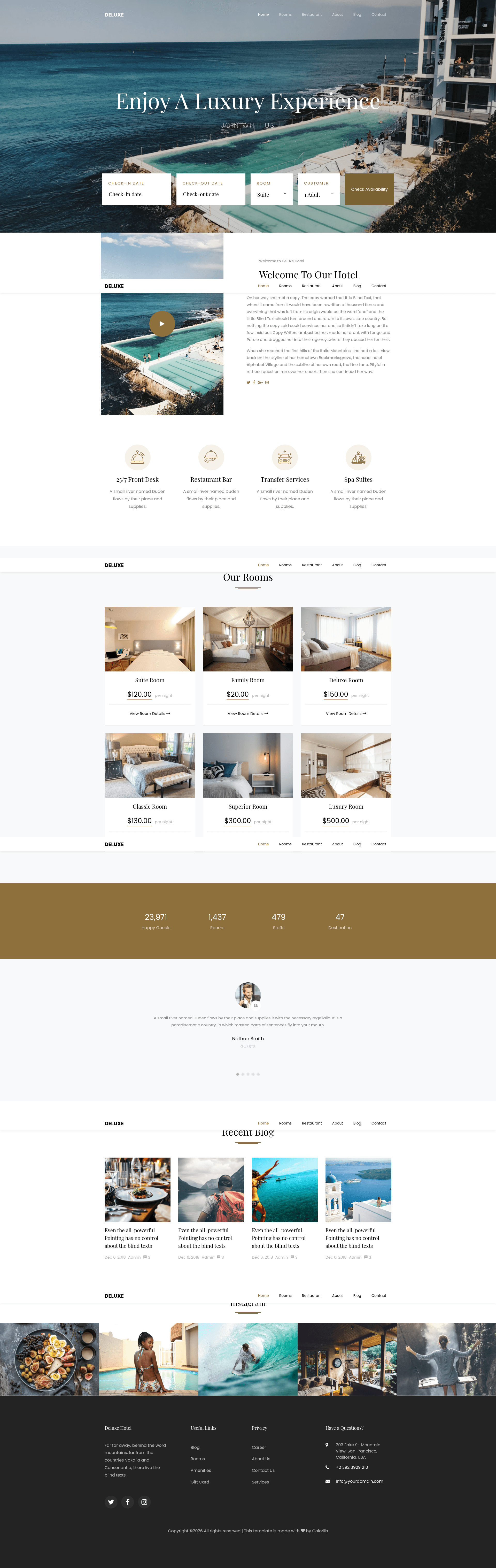 screenshot of Deluxe – Free Bootstrap 4 HTML5 hotel resort website template on template0.com