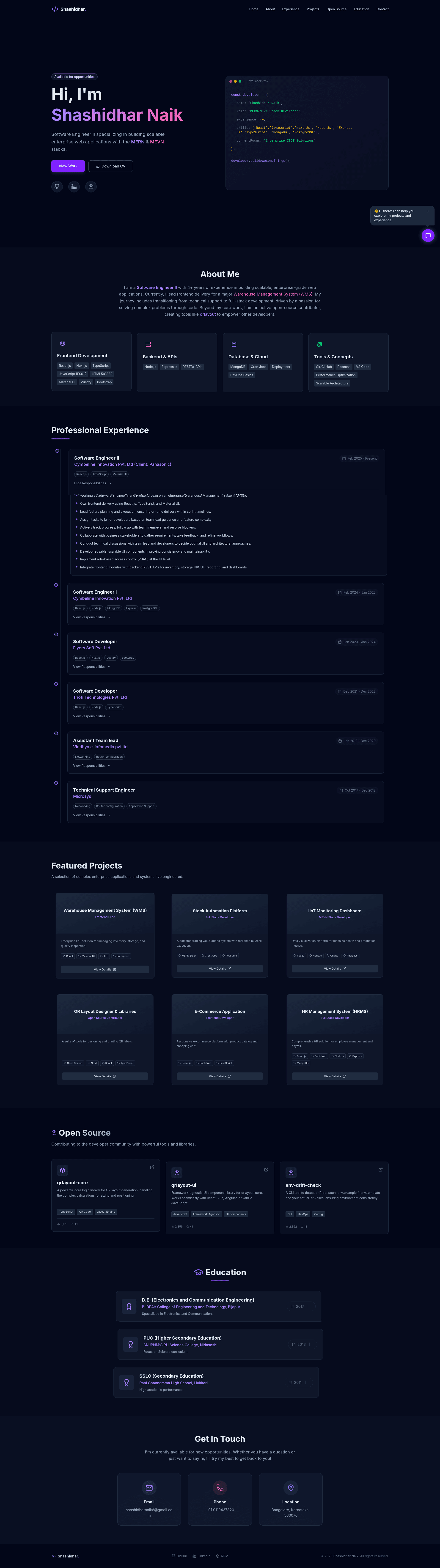 screenshot of Shashidhar Naik Portfolio on template0.com
