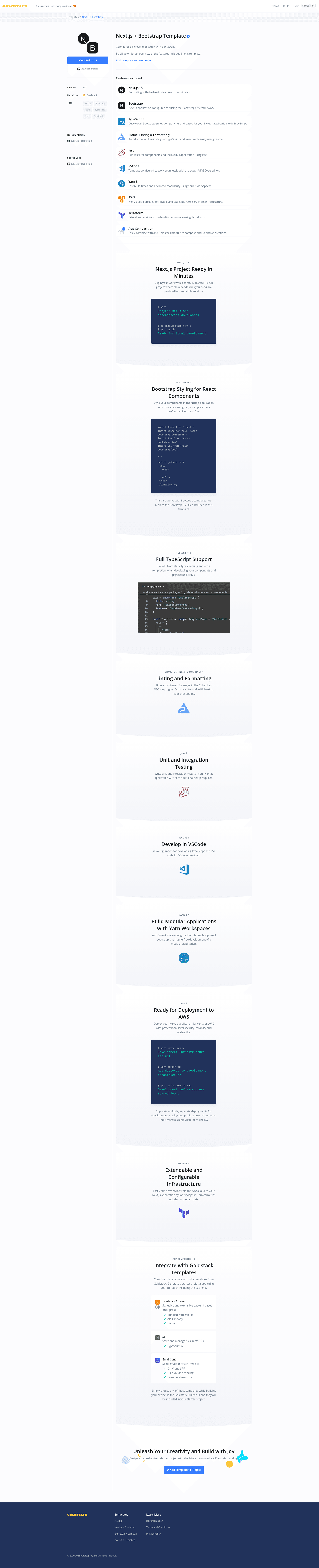 screenshot of Next.js + Bootstrap Boilerplate on template0.com