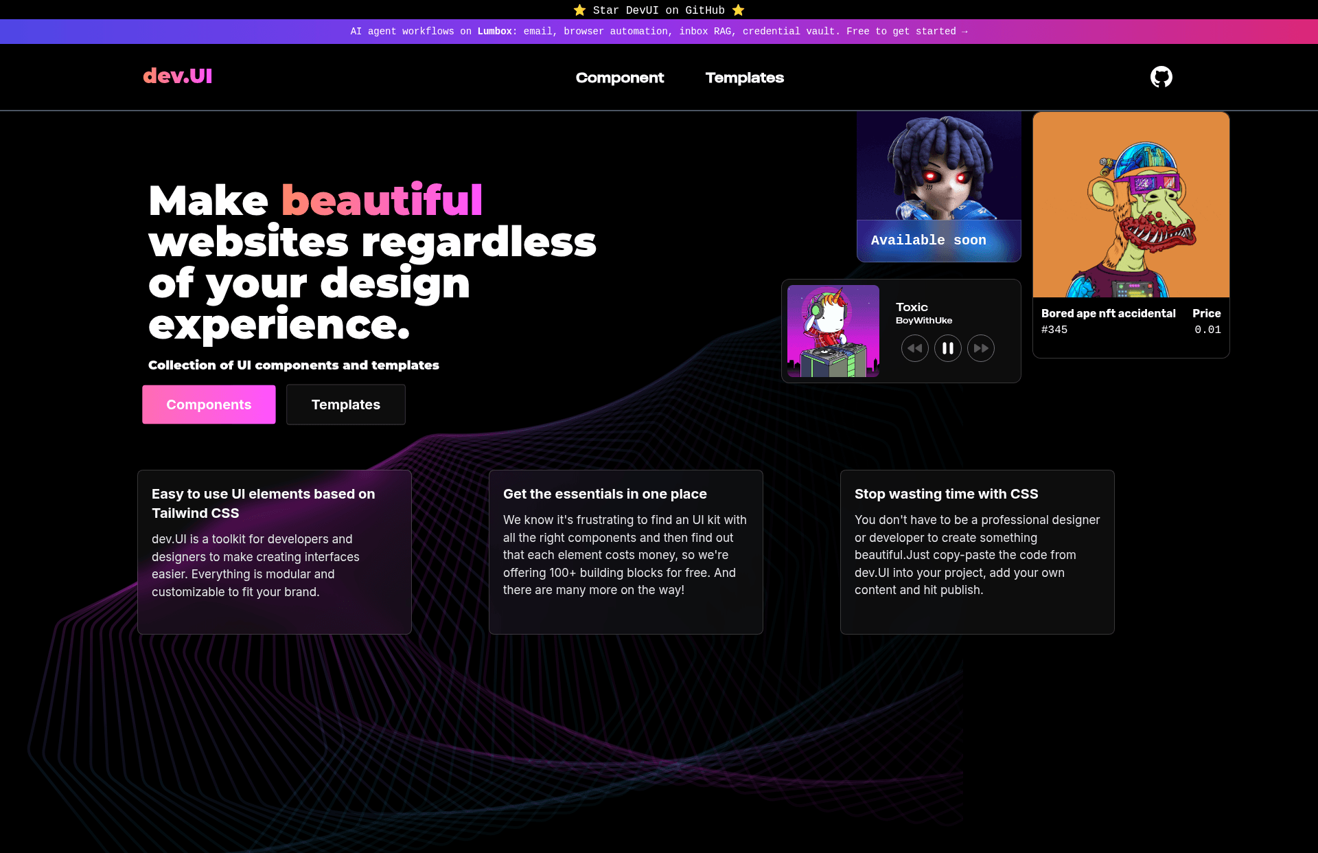 screenshot of dev.ui on template0.com