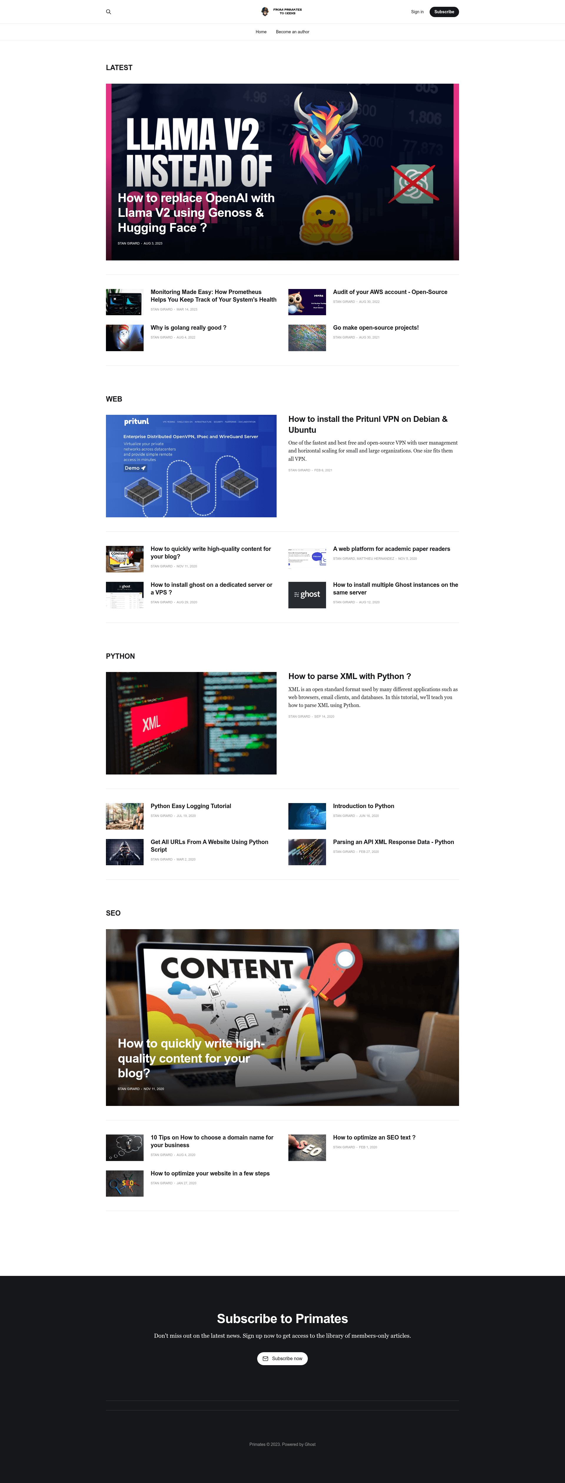 screenshot of Primates Jekyll on template0.com