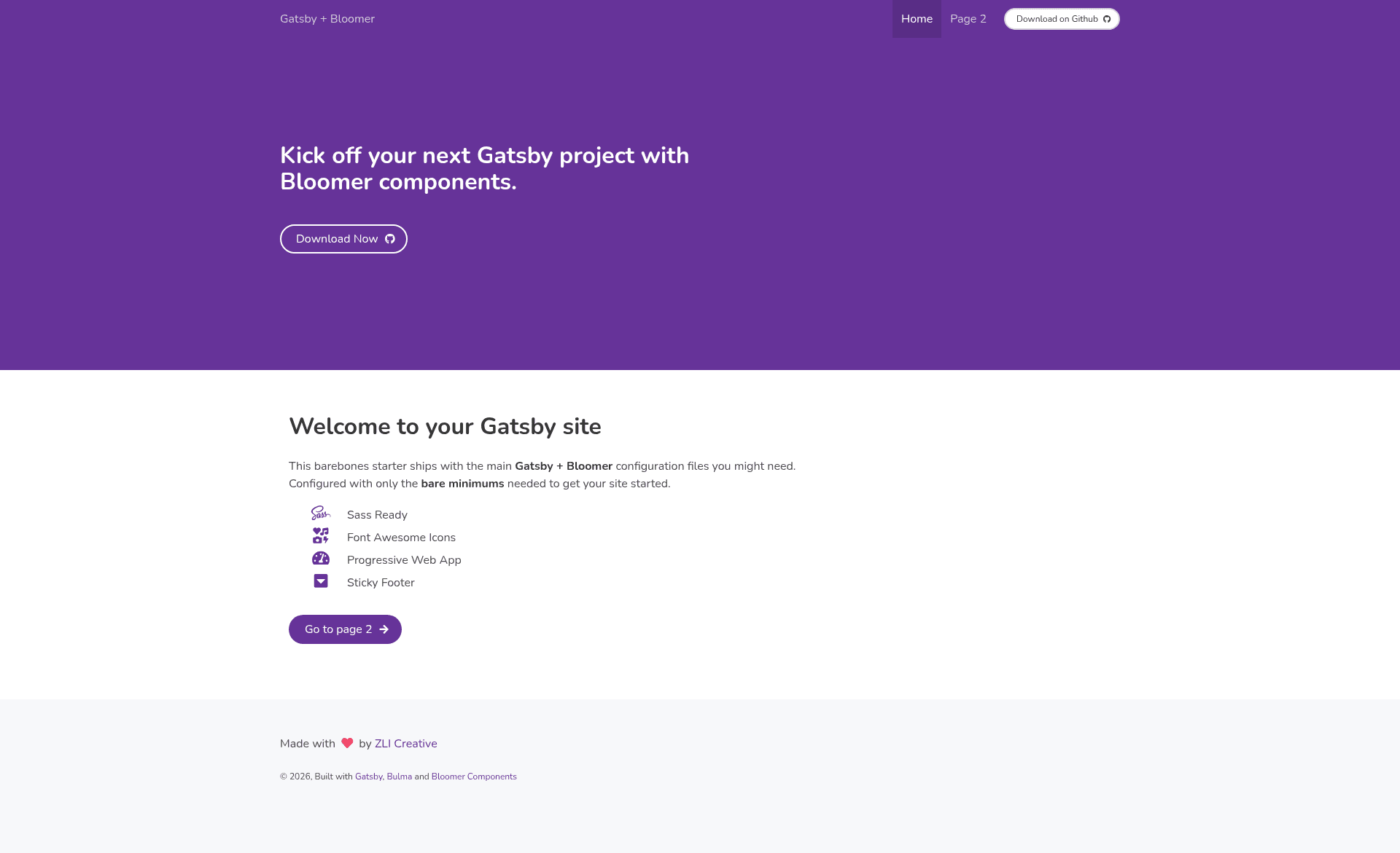 screenshot of Gatsby Starter Bloomer on template0.com