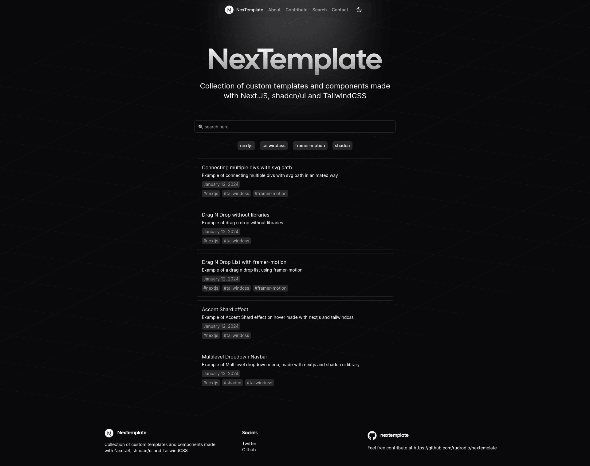 screenshot of NexTemplate on template0.com