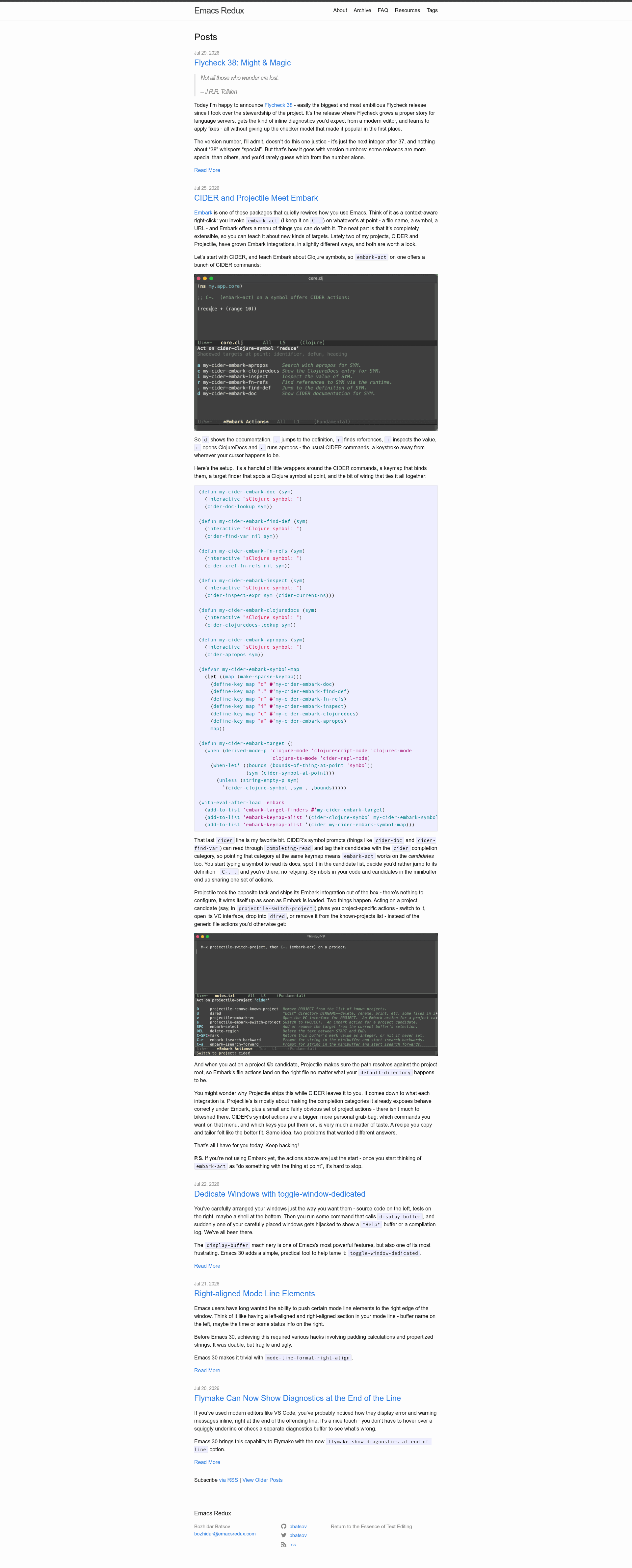 screenshot of Emacs Redux on template0.com