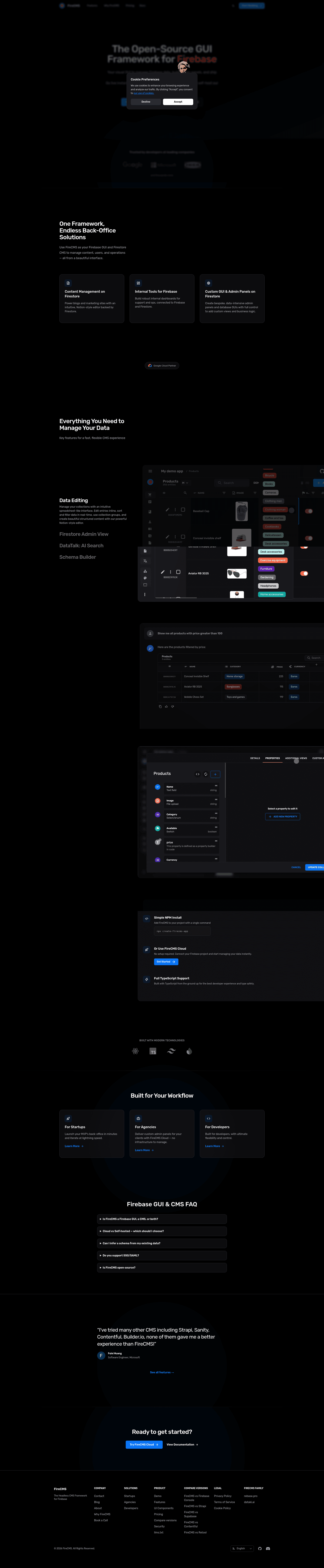 screenshot of FireCMS on template0.com