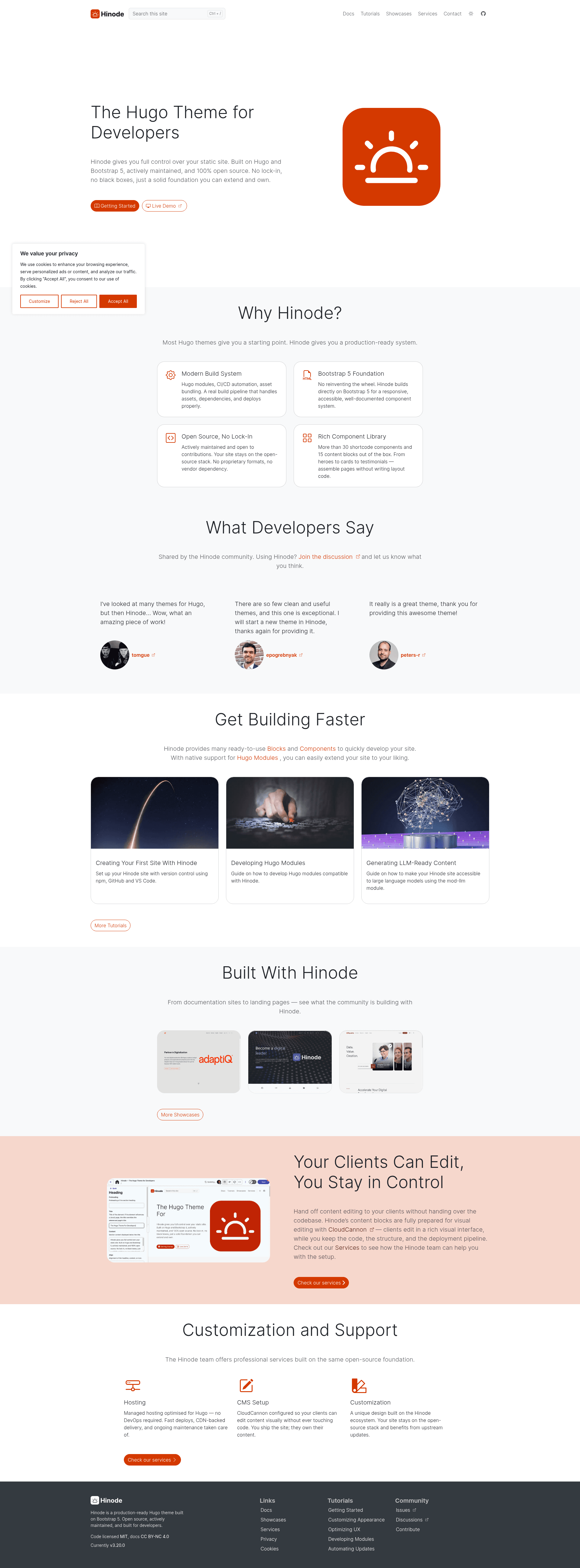 screenshot of Hinode Module - Bootstrap on template0.com