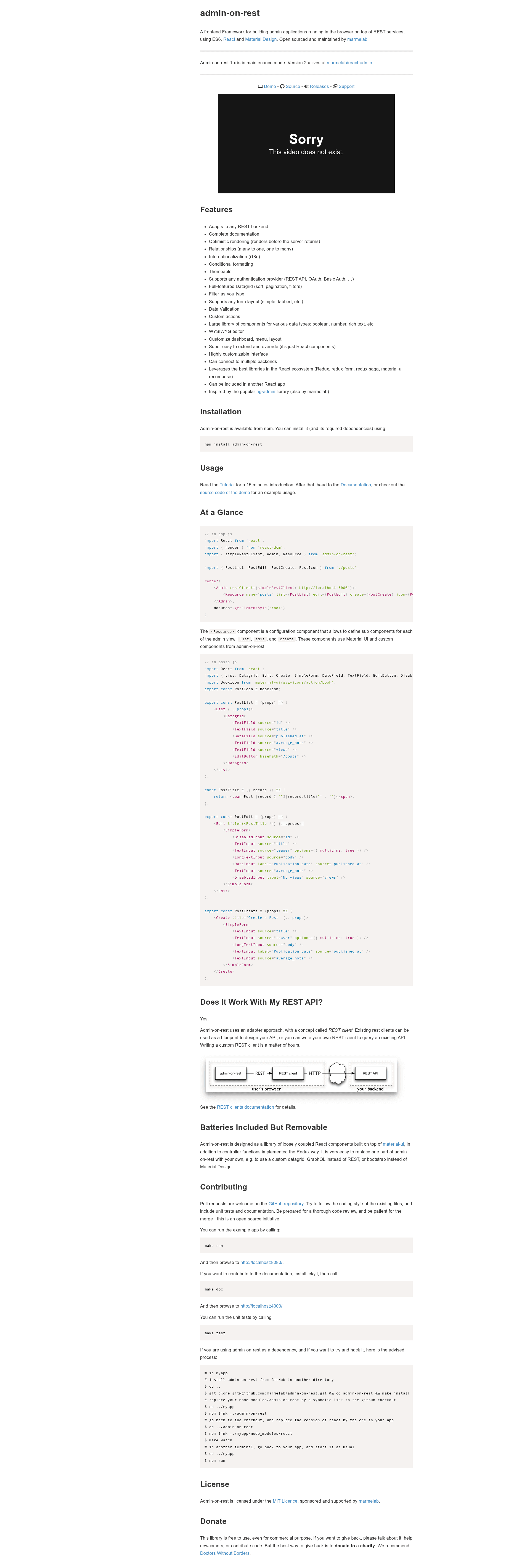 screenshot of admin-on-rest on template0.com