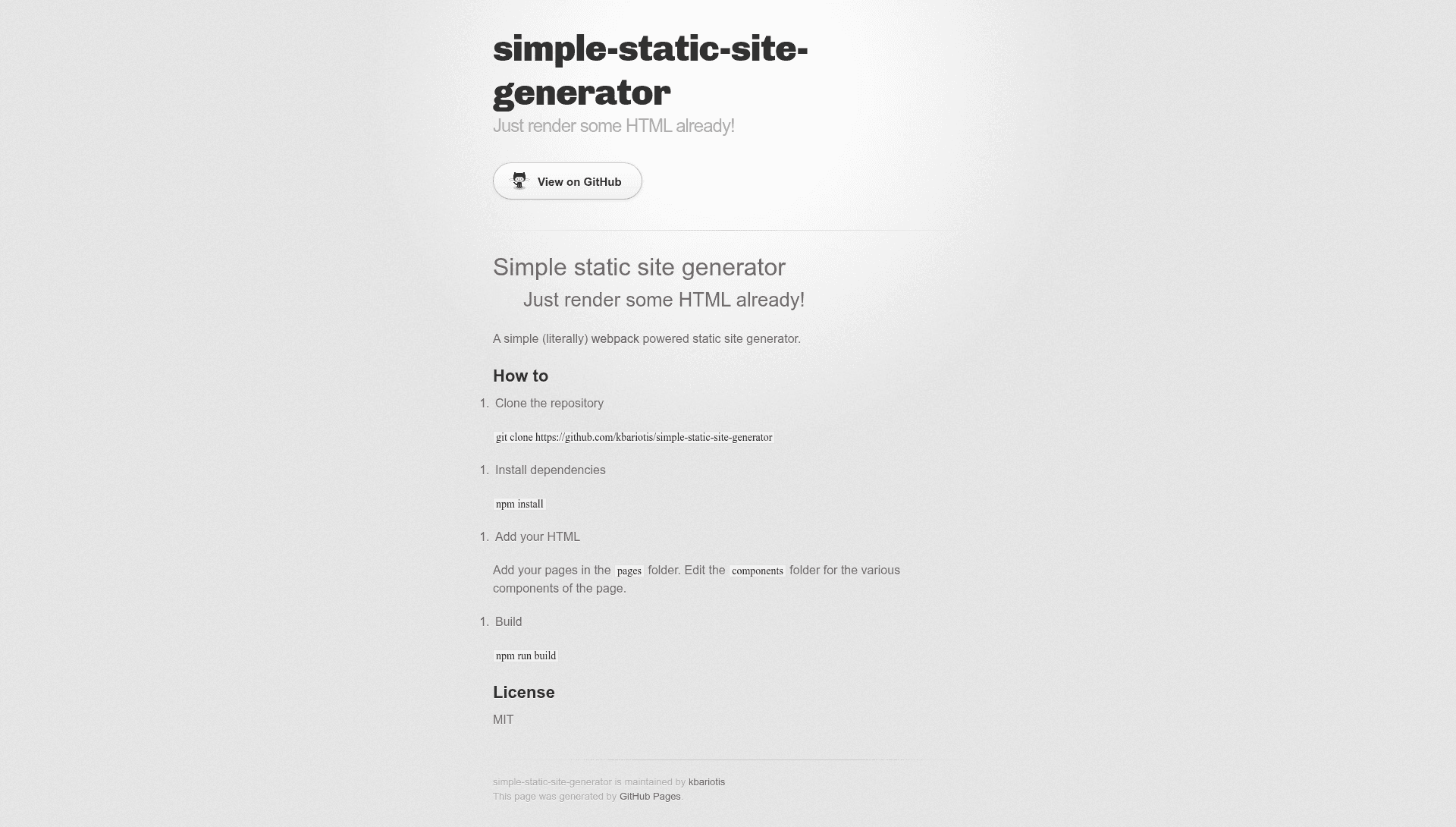 screenshot of Simple Static Site Generator on template0.com