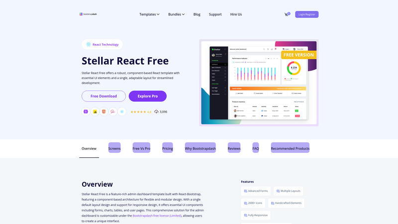 Image for Stellar React Free Admin Template on template0.com