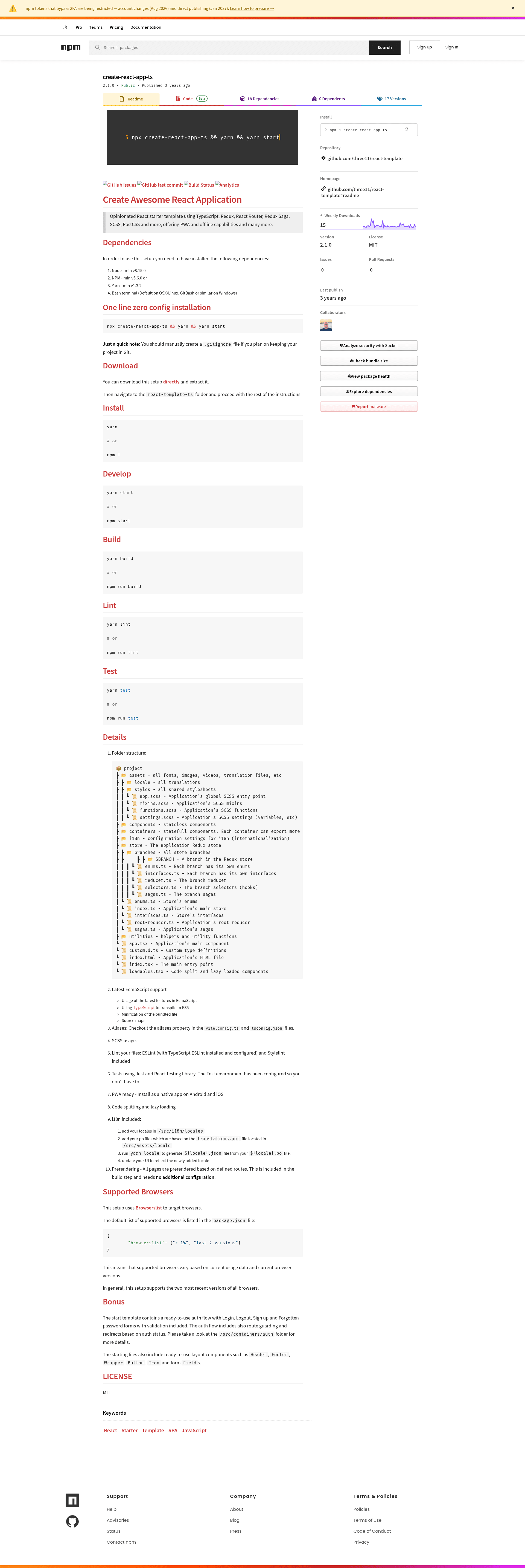 screenshot of react-template-ts on template0.com
