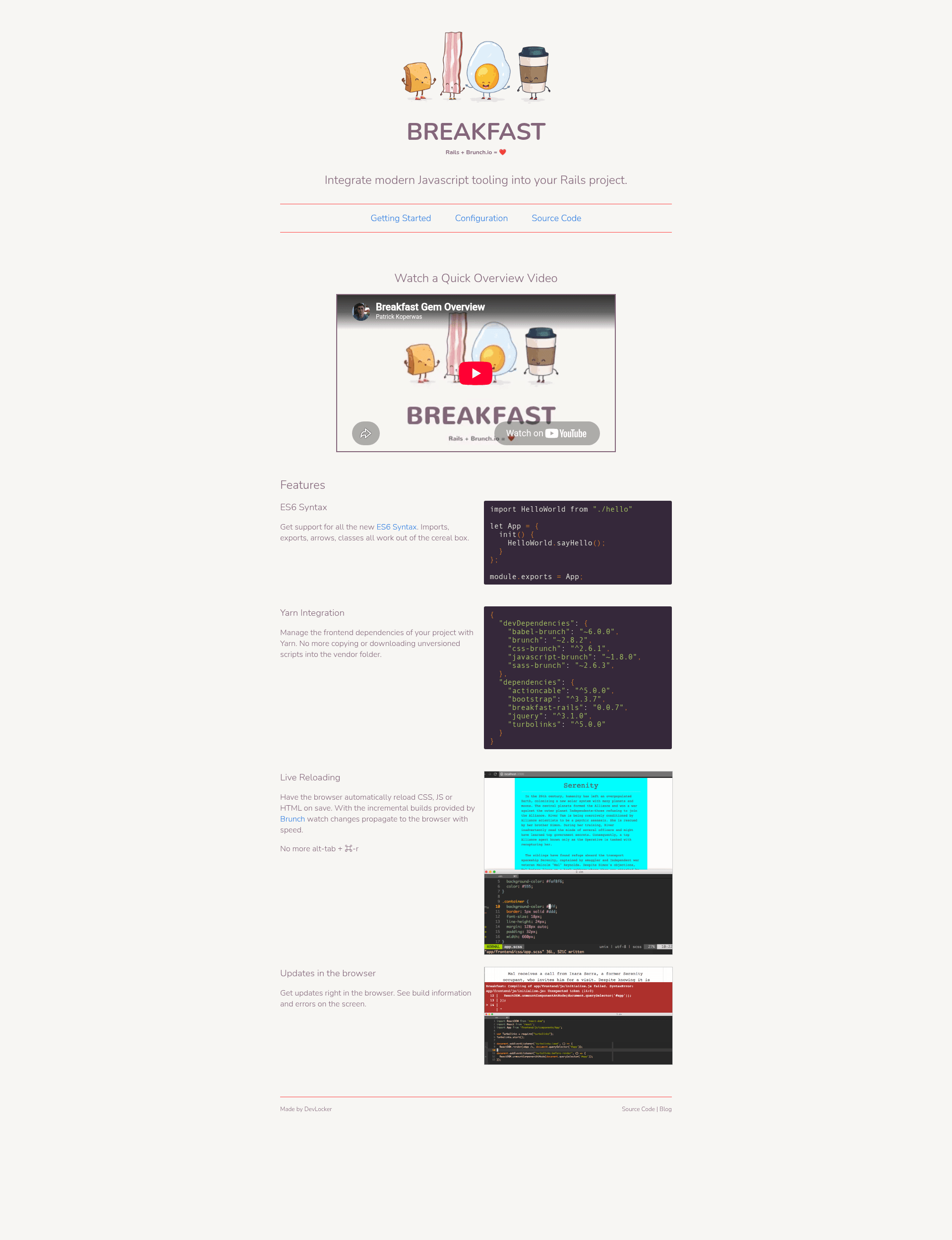 screenshot of Breakfast on template0.com