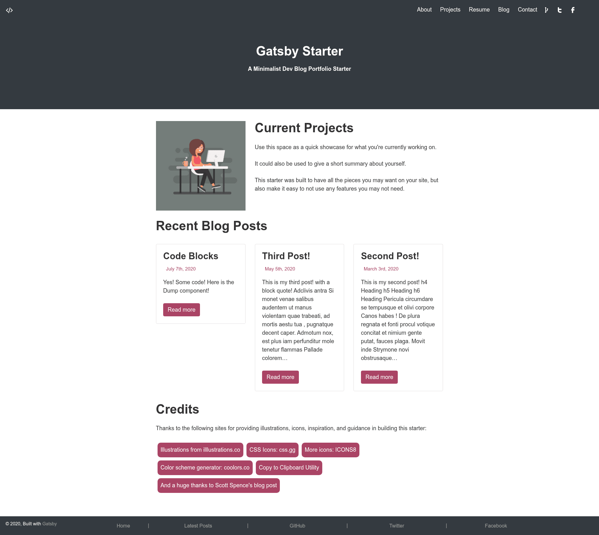 screenshot of Gatsby Min Dev Blog Portfolio on template0.com