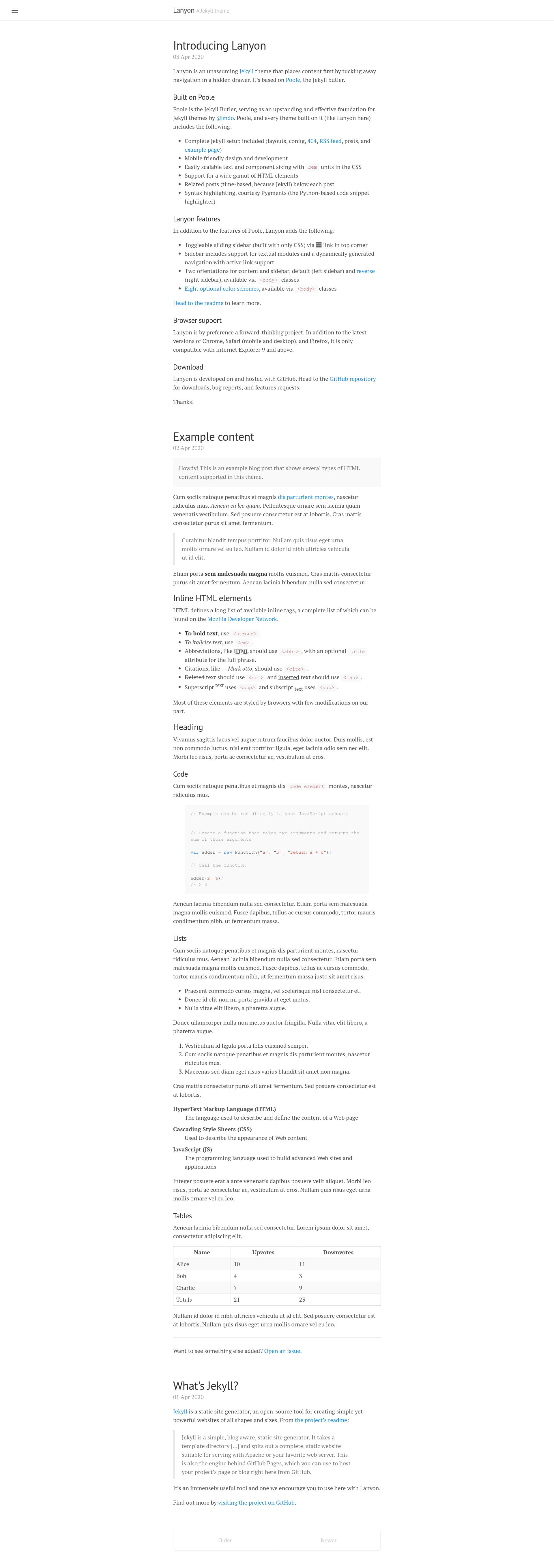 screenshot of Lanyon on template0.com
