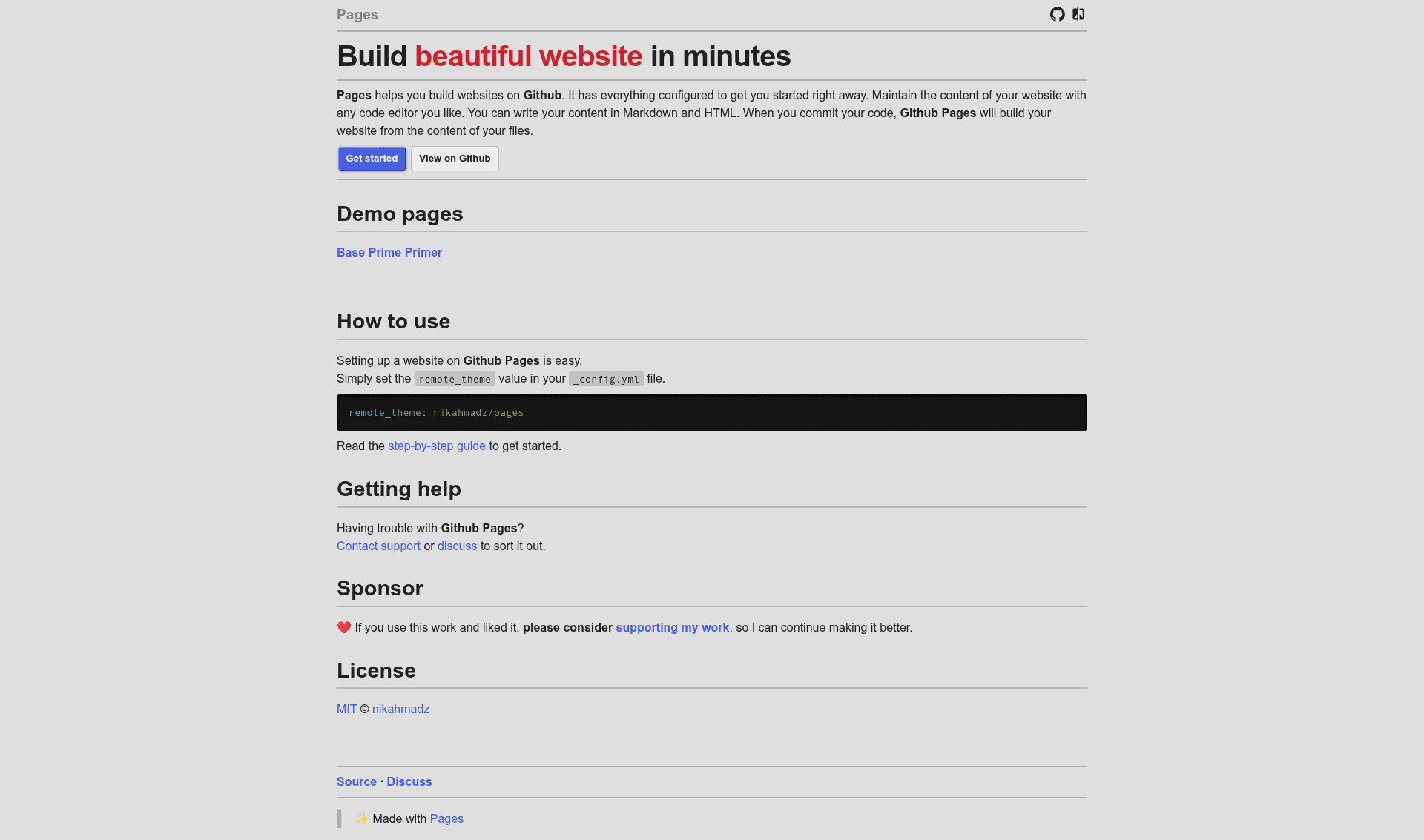 screenshot of Pages on template0.com