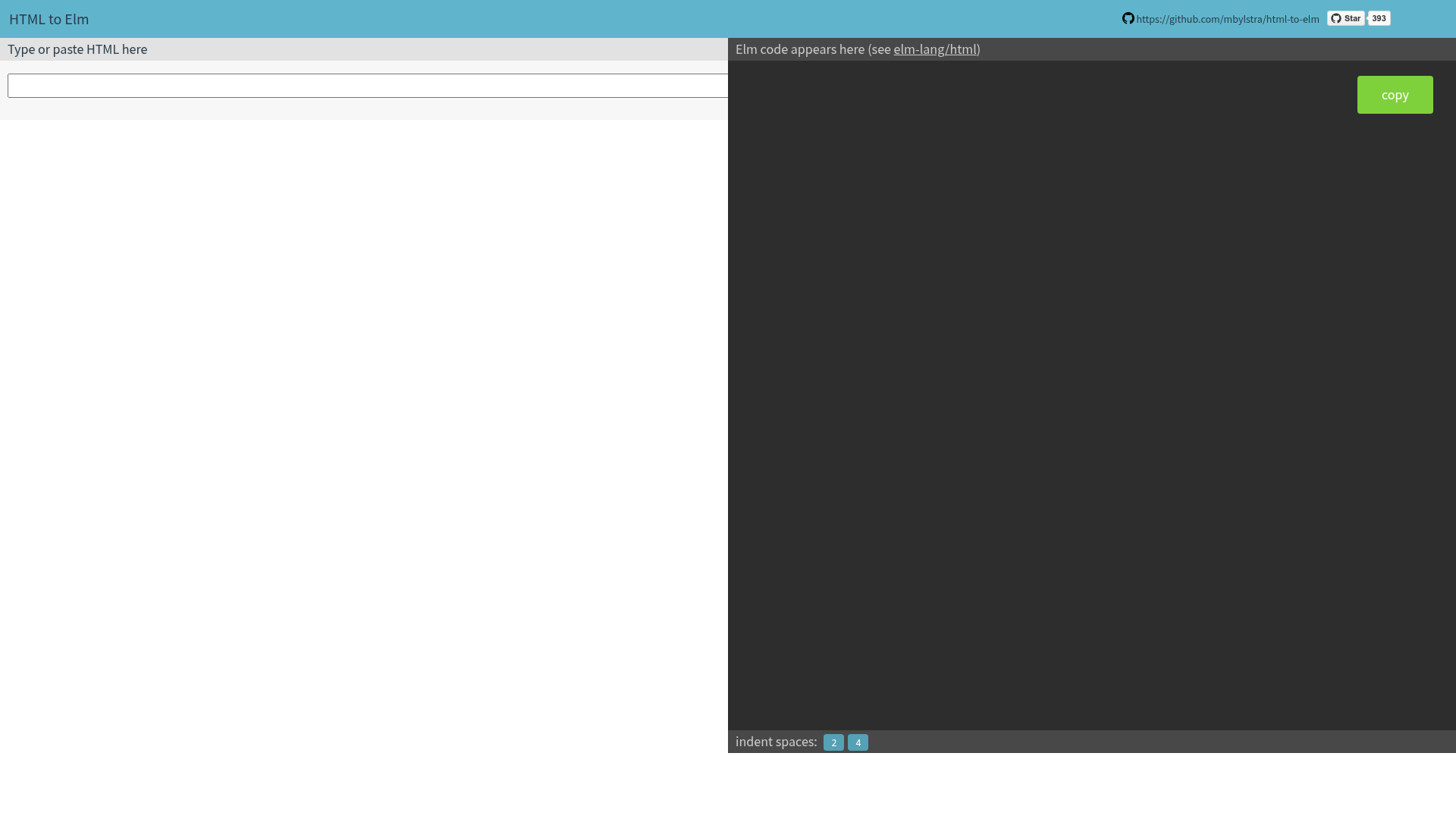screenshot of Html To Elm on template0.com