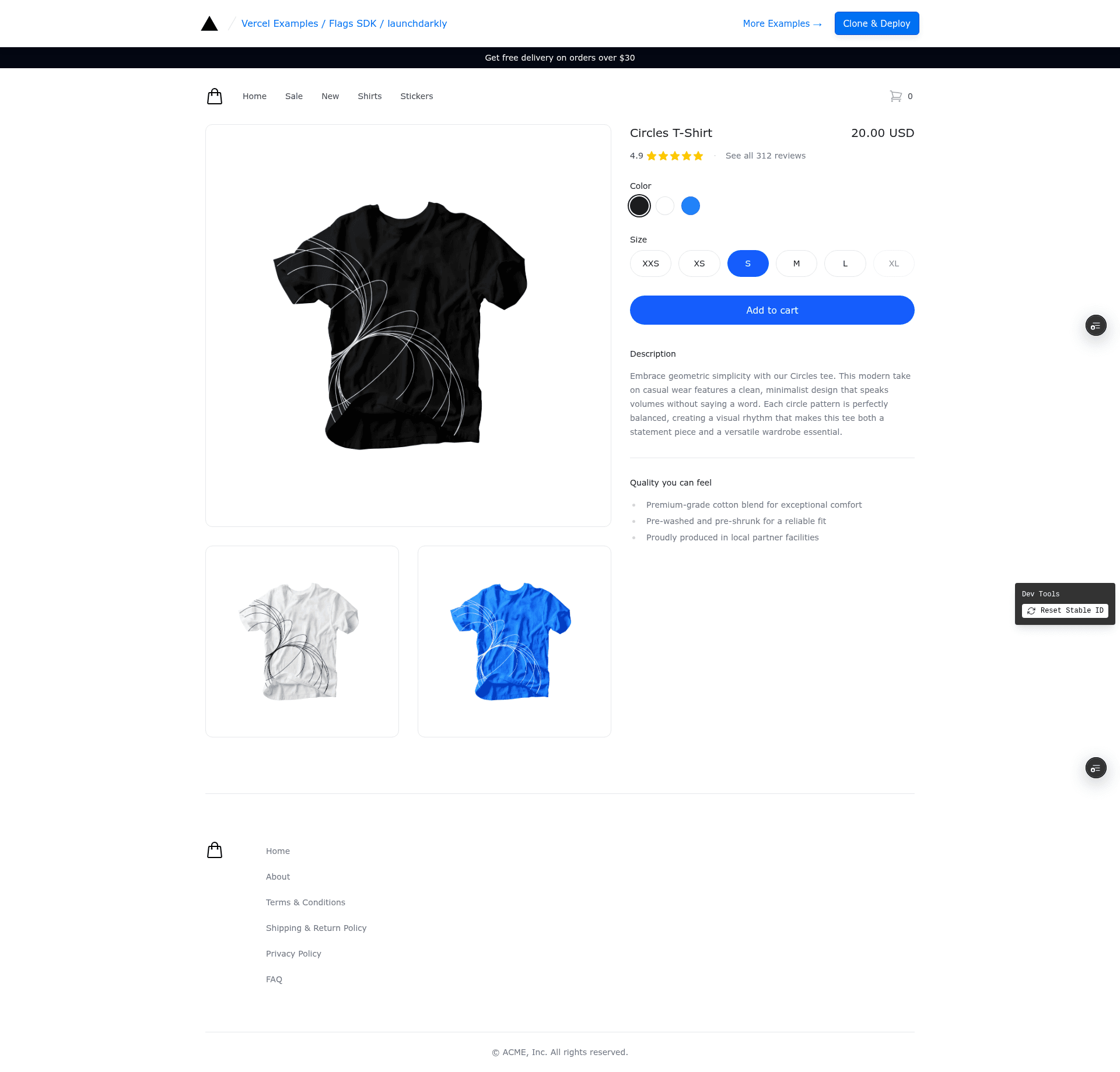 screenshot of LaunchDarkly Flags SDK Example on template0.com