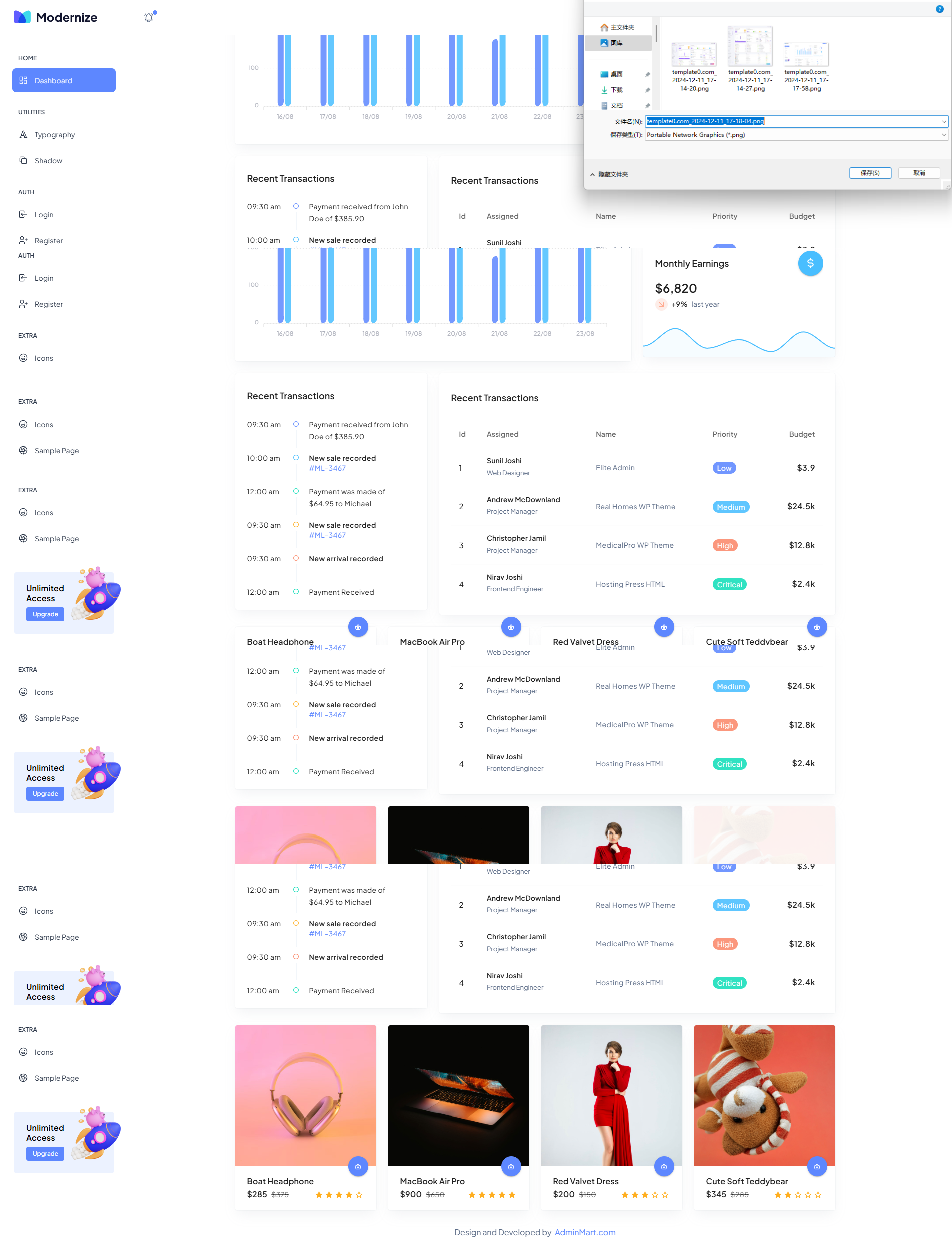 Image for Modernize Free NuxtJs(dashboard nuxt template) on template0.com