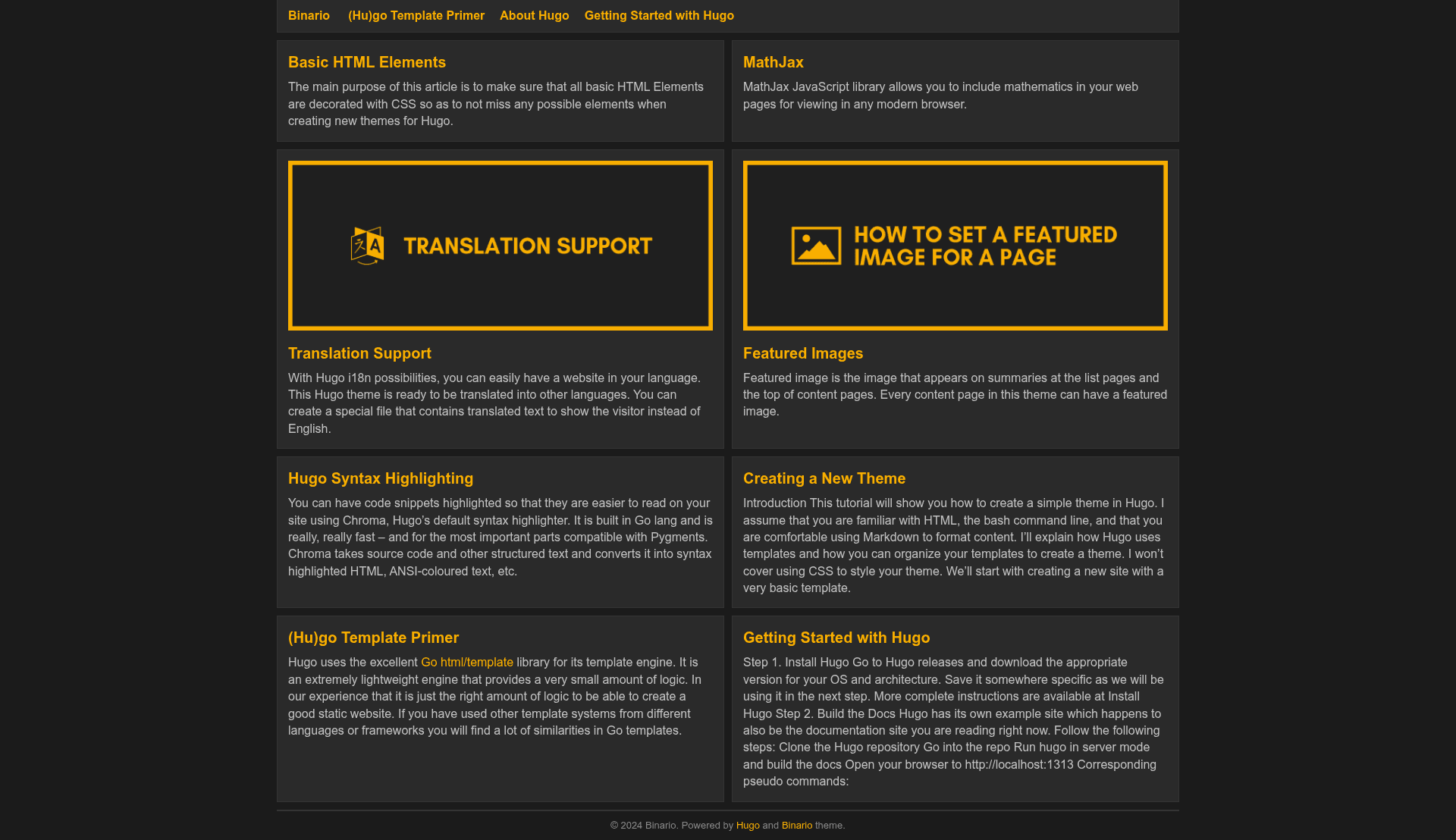 screenshot of Binario on template0.com