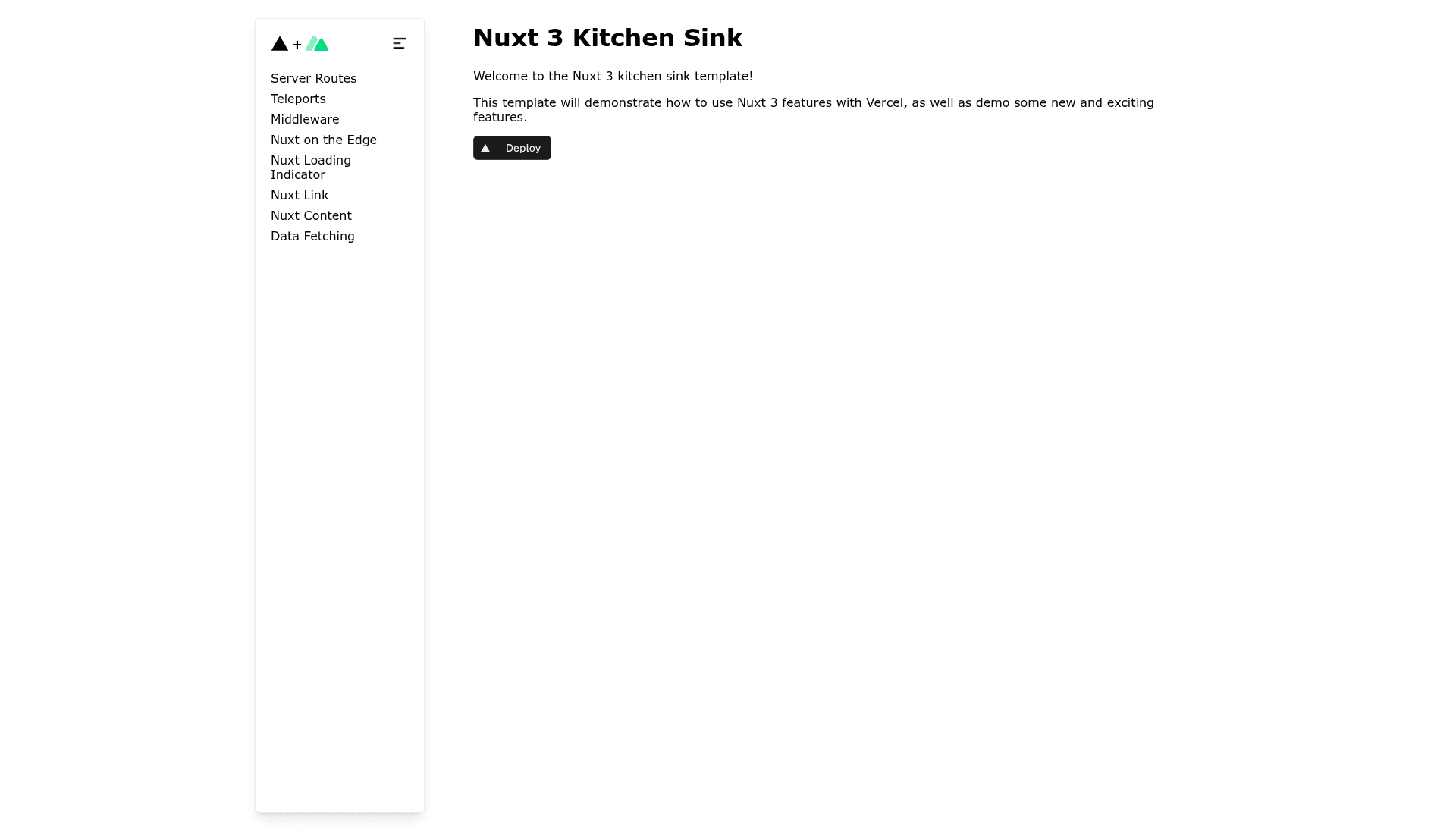 screenshot of Nuxt 3 Kitchen Sink on template0.com