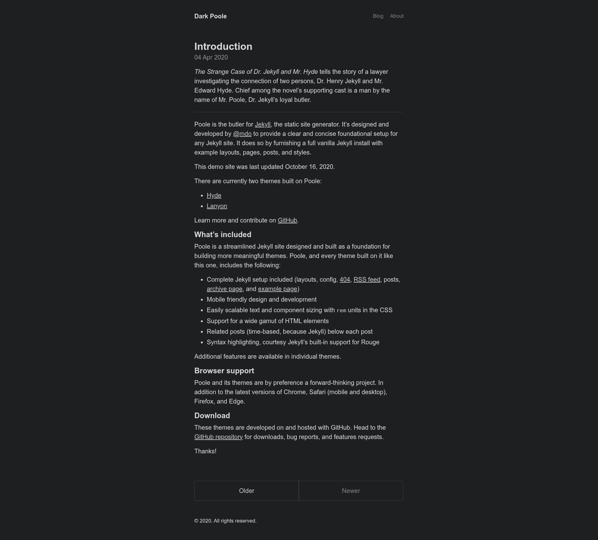 screenshot of Dark Poole on template0.com
