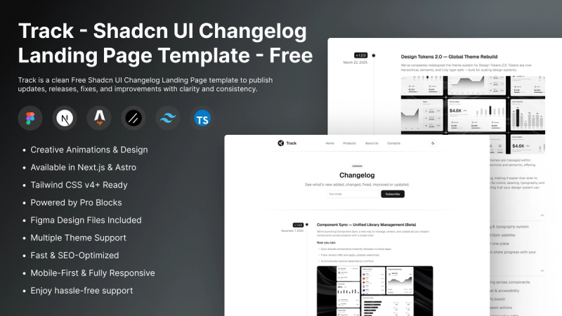 Image for Track - Shadcn UI Changelog Landing Page Template on template0.com Image for Track - Shadcn UI Changelog Landing Page Template on template0.com