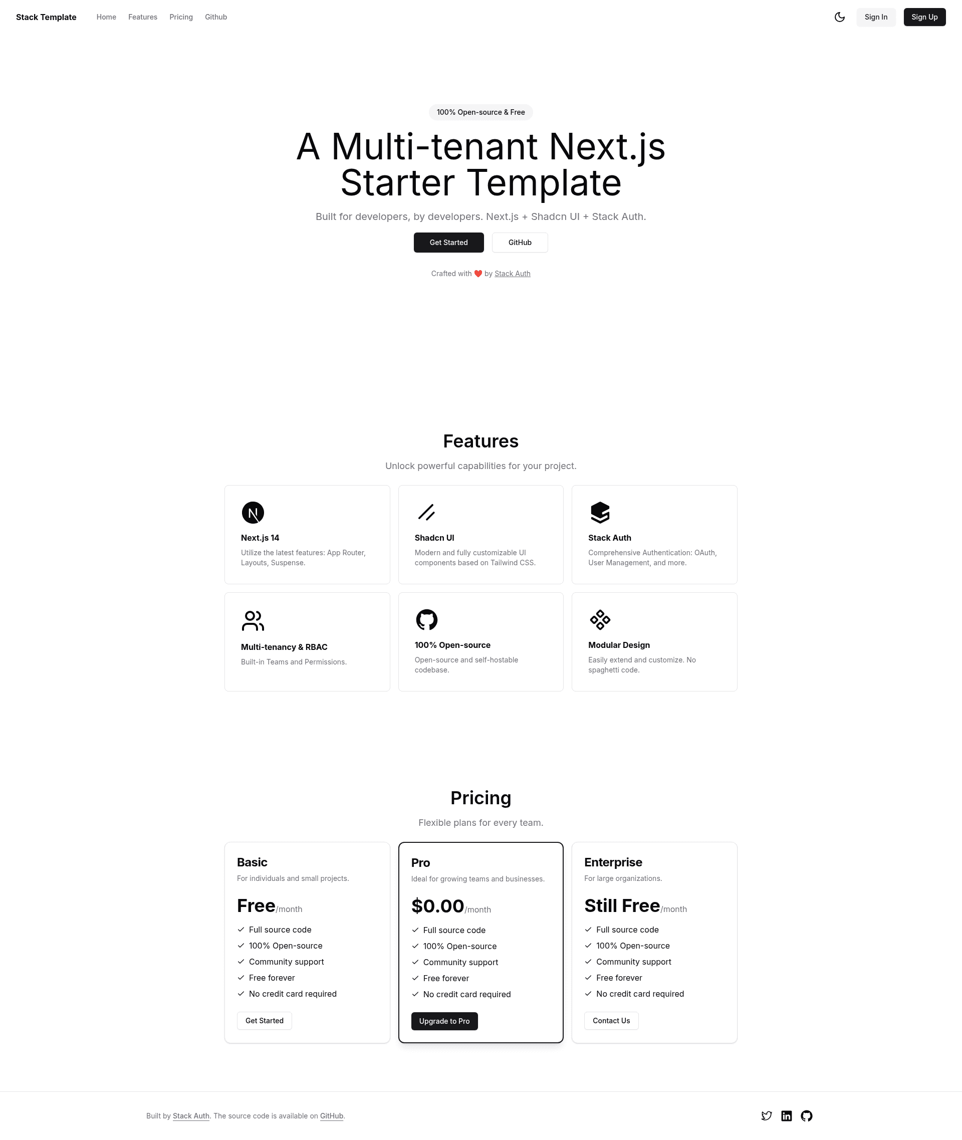 screenshot of Next.js Multi-tenant Starter Template on template0.com
