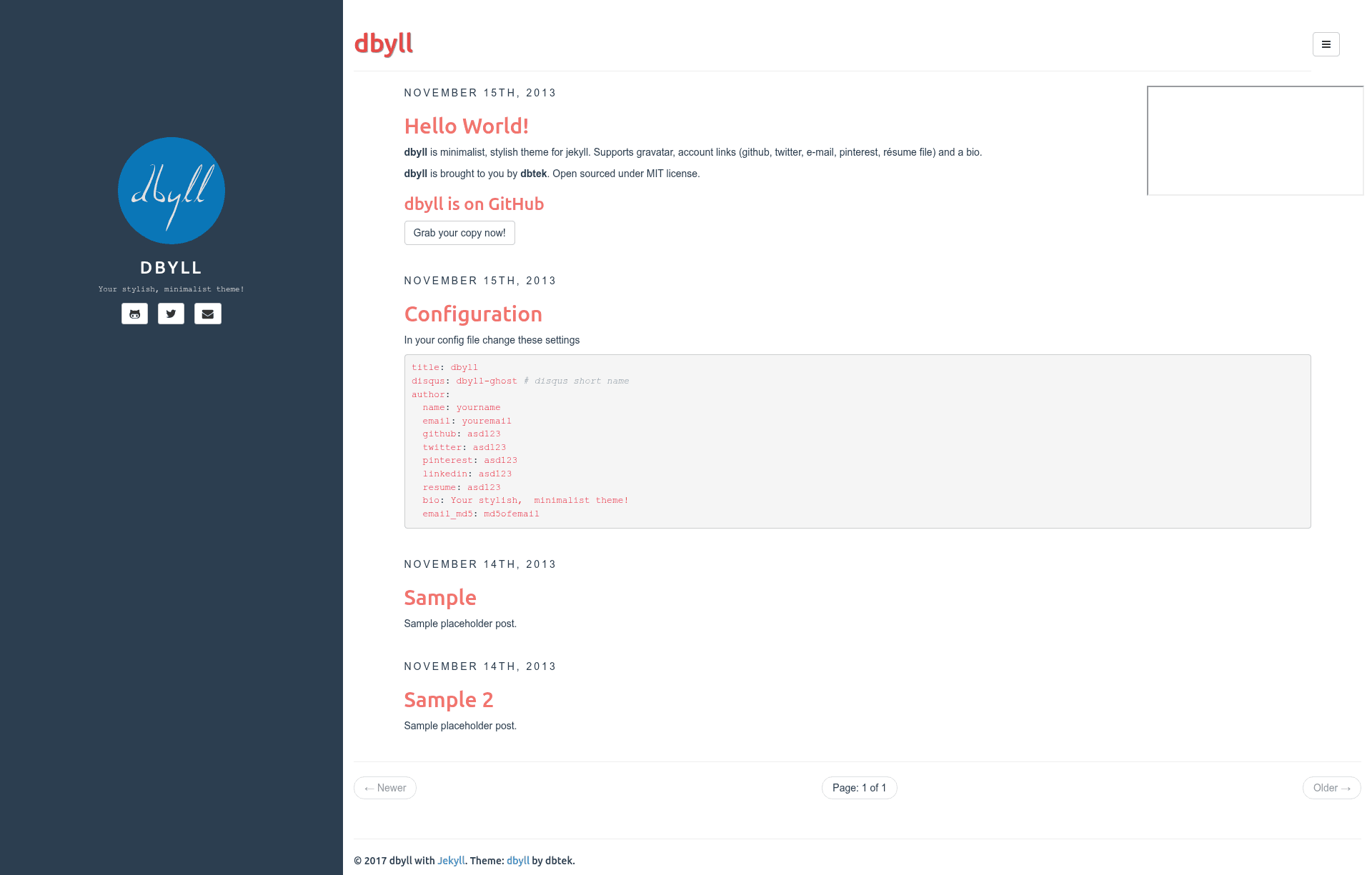 screenshot of Dbyll on template0.com