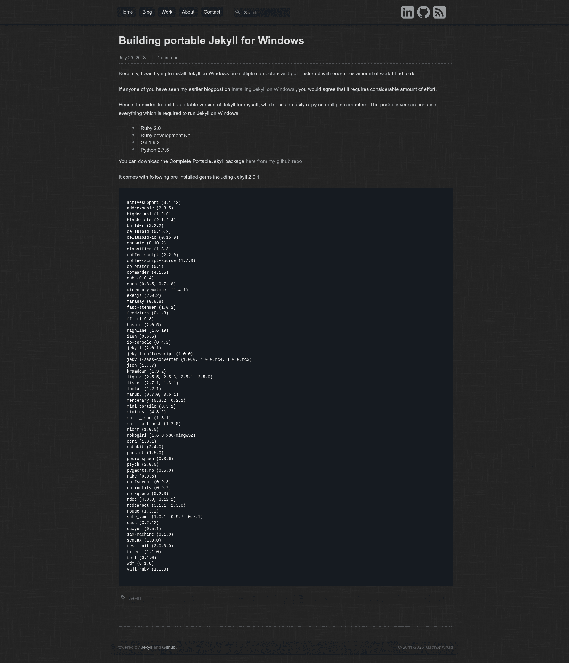 screenshot of Portable Jekyll on template0.com