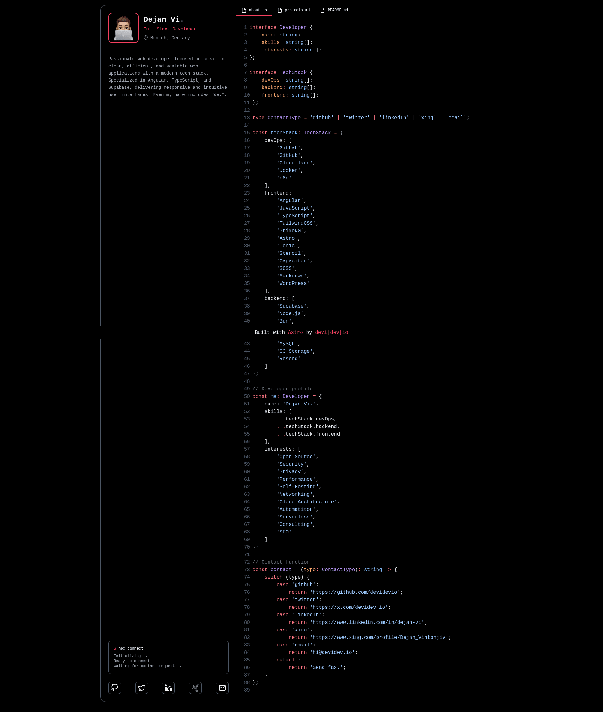 screenshot of Astro Developer Portfolio Template on template0.com