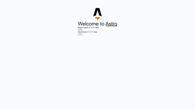 Image for Astro + React + Vue Counter Demo on template0.com Image for Astro + React + Vue Counter Demo on template0.com