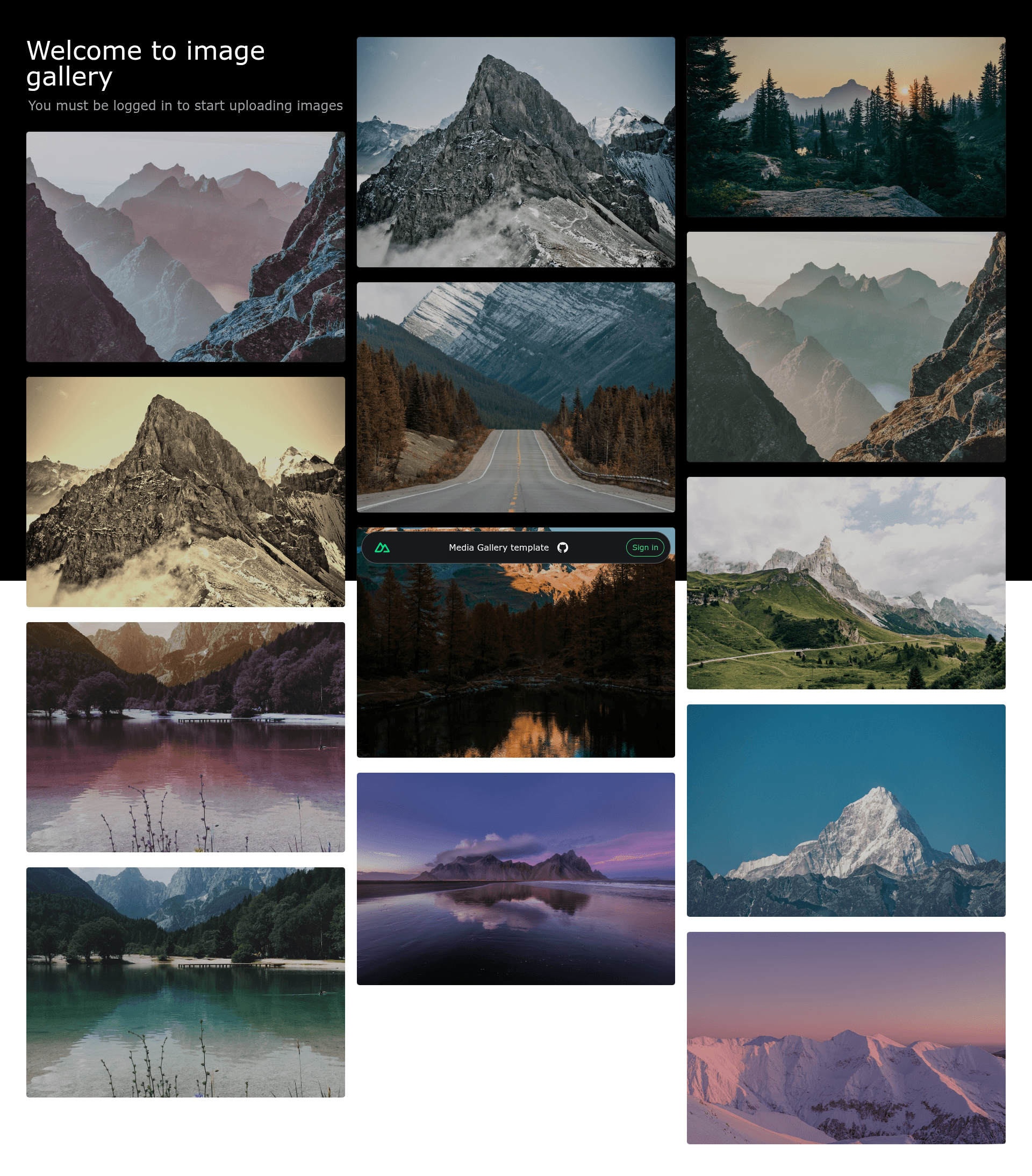screenshot of NuxtHub Image Gallery on template0.com