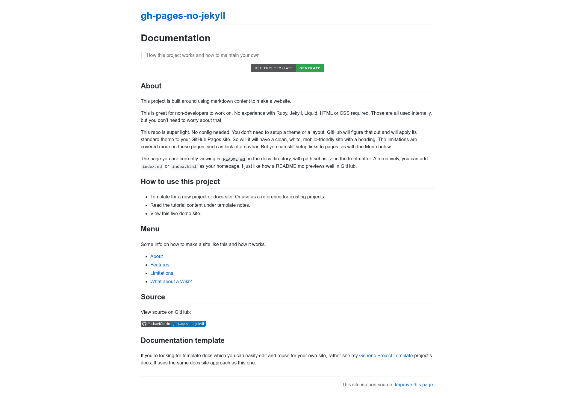 screenshot of GH Pages No Jekyll on template0.com