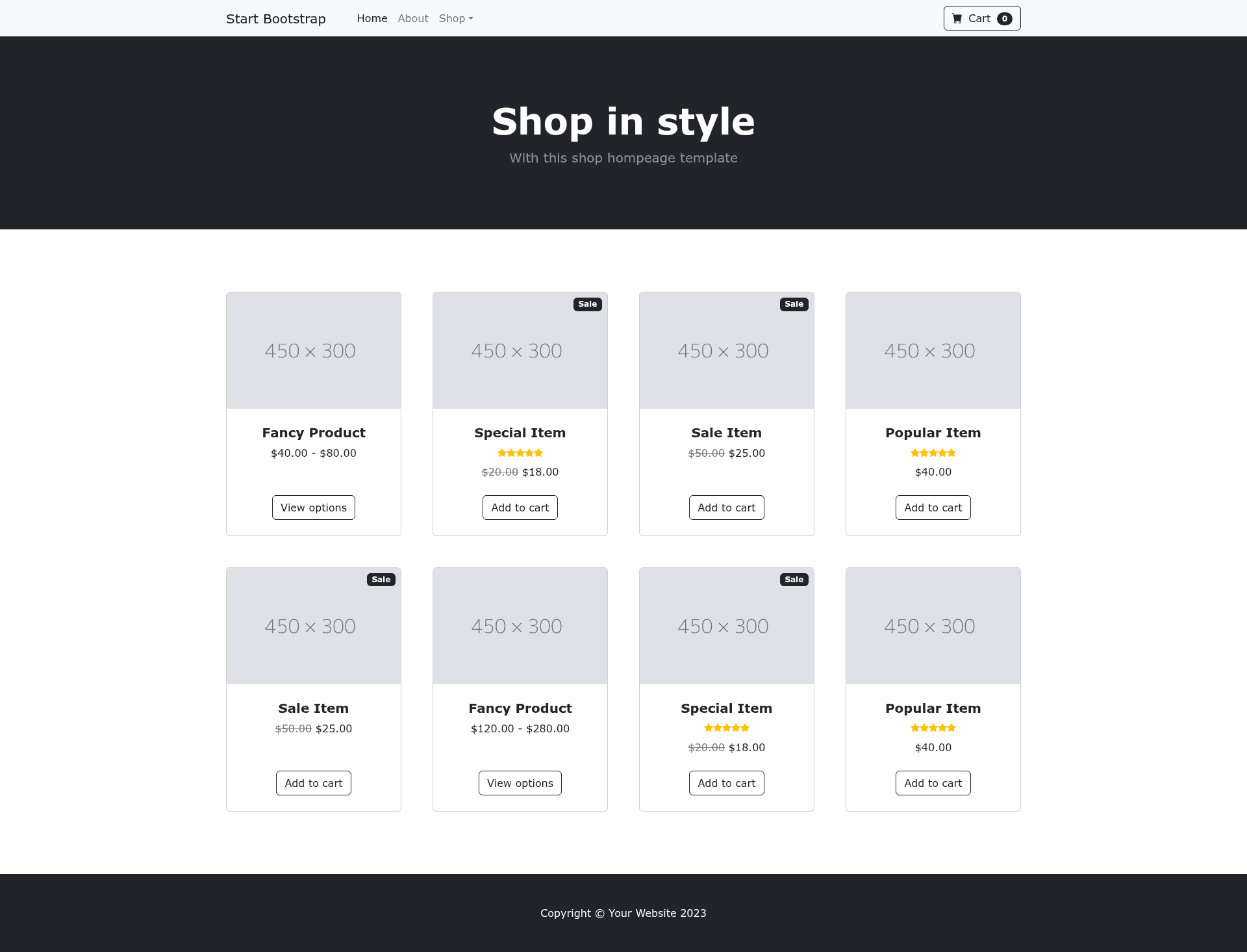 screenshot of Start Bootstrap Shop Homepage on template0.com