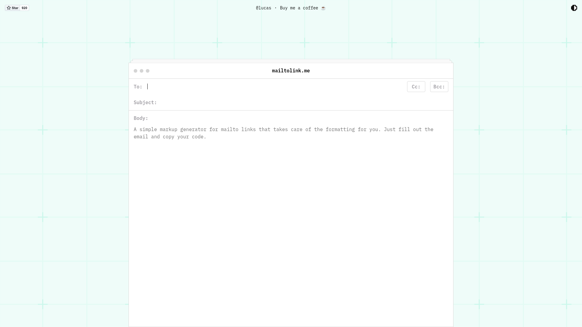 screenshot of mailtolink.me on template0.com