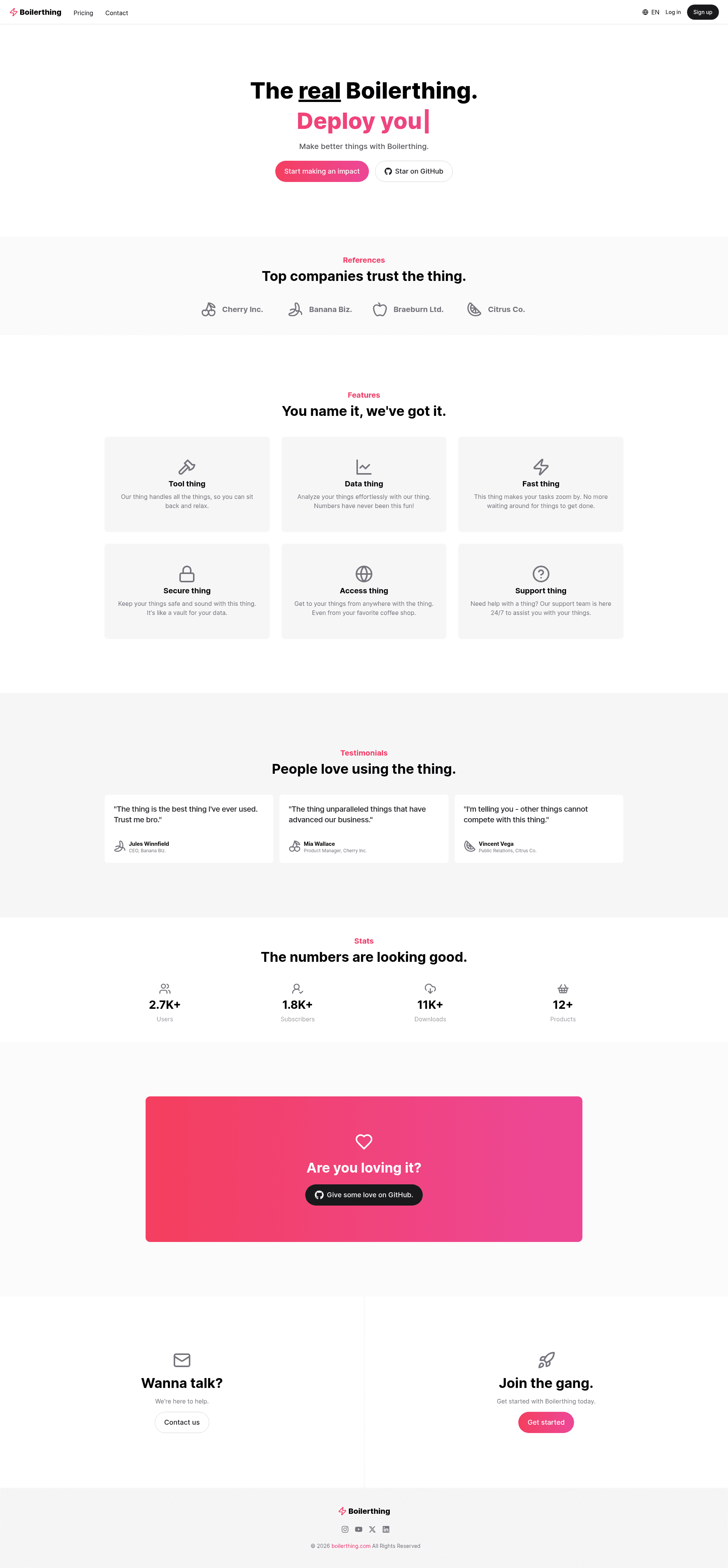 screenshot of Boilerthing on template0.com