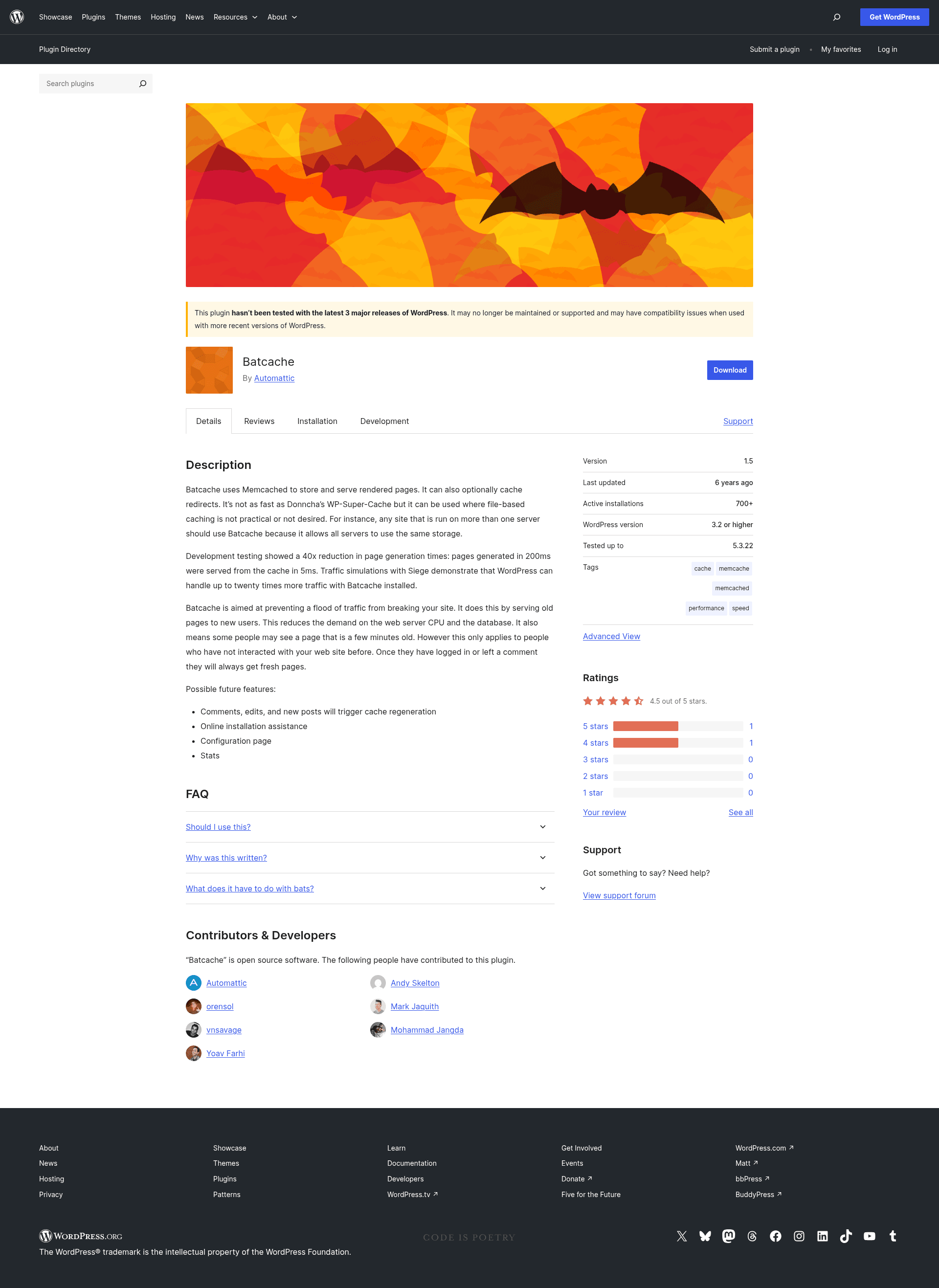 screenshot of Batcache on template0.com