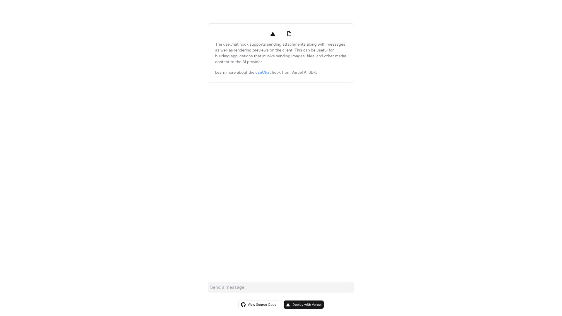 screenshot of Vercel AI SDK useChat Attachments Example on template0.com