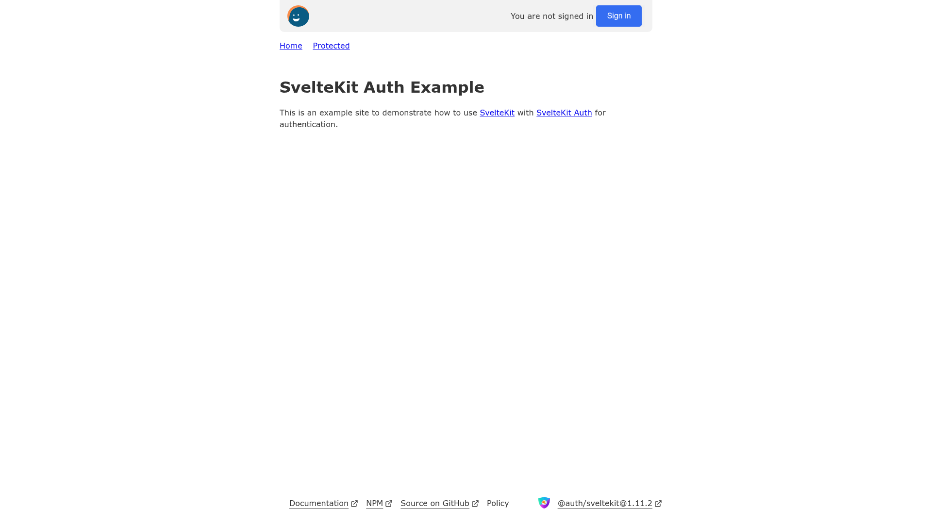 screenshot of SvelteKit Auth Example on template0.com