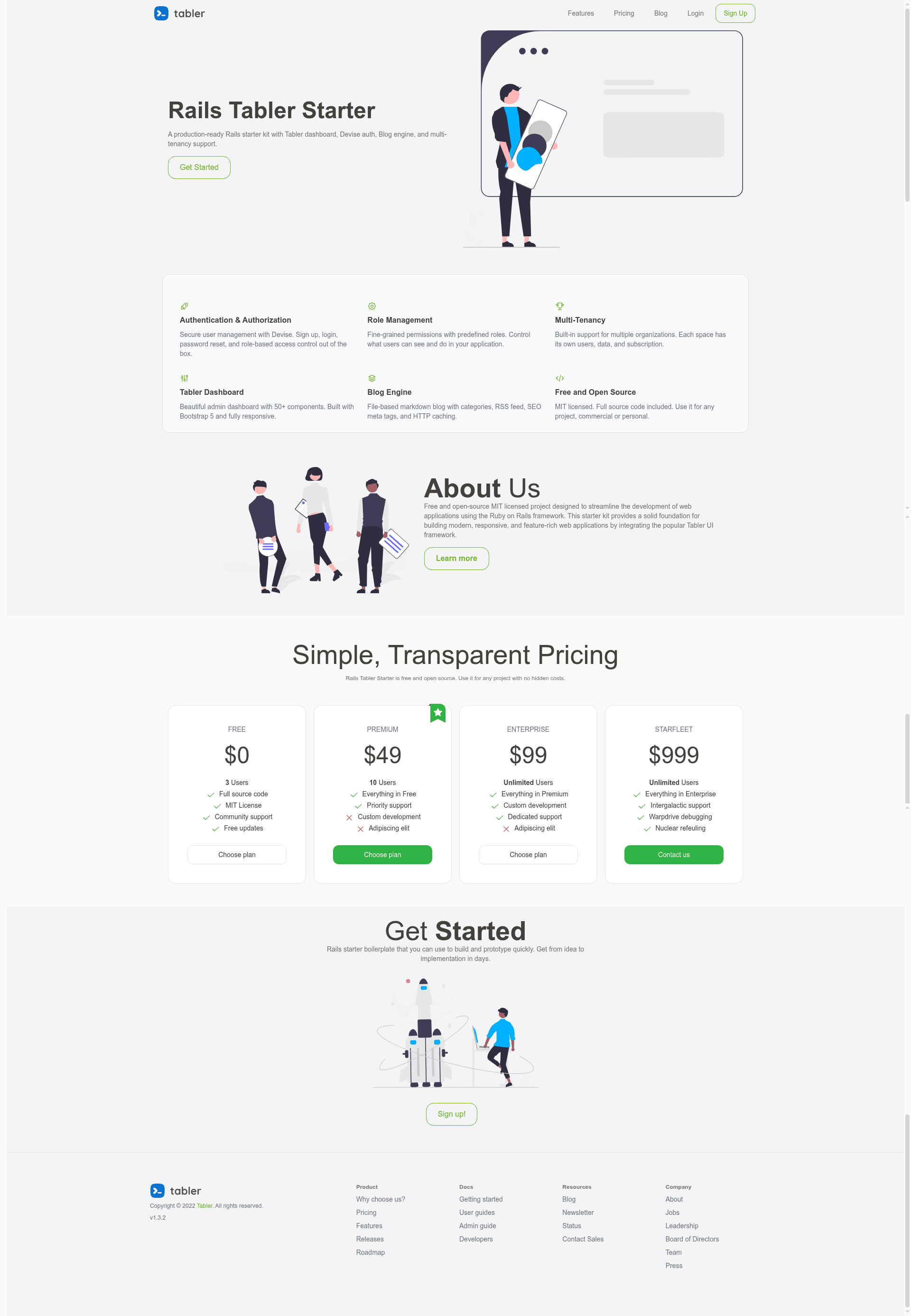 screenshot of Rails Tabler Starter on template0.com