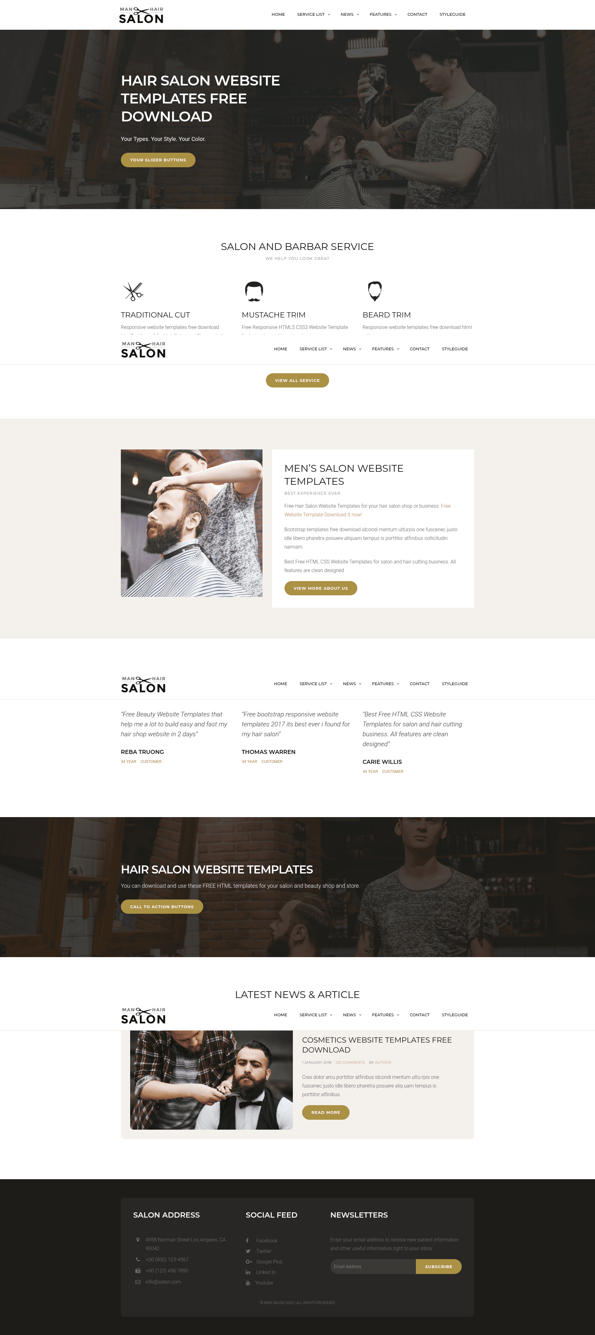 screenshot of Men's Hair Salon – Hairdressing Website Template on template0.com