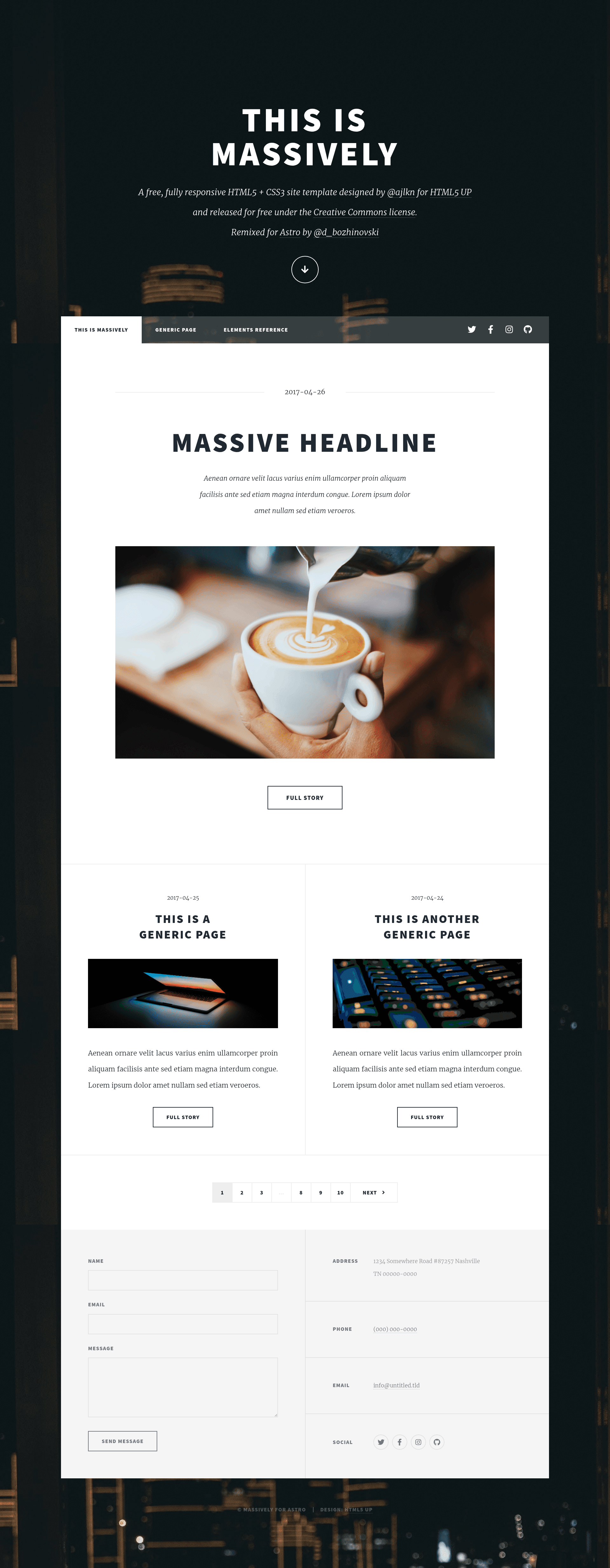 screenshot of Massively for Astro on template0.com