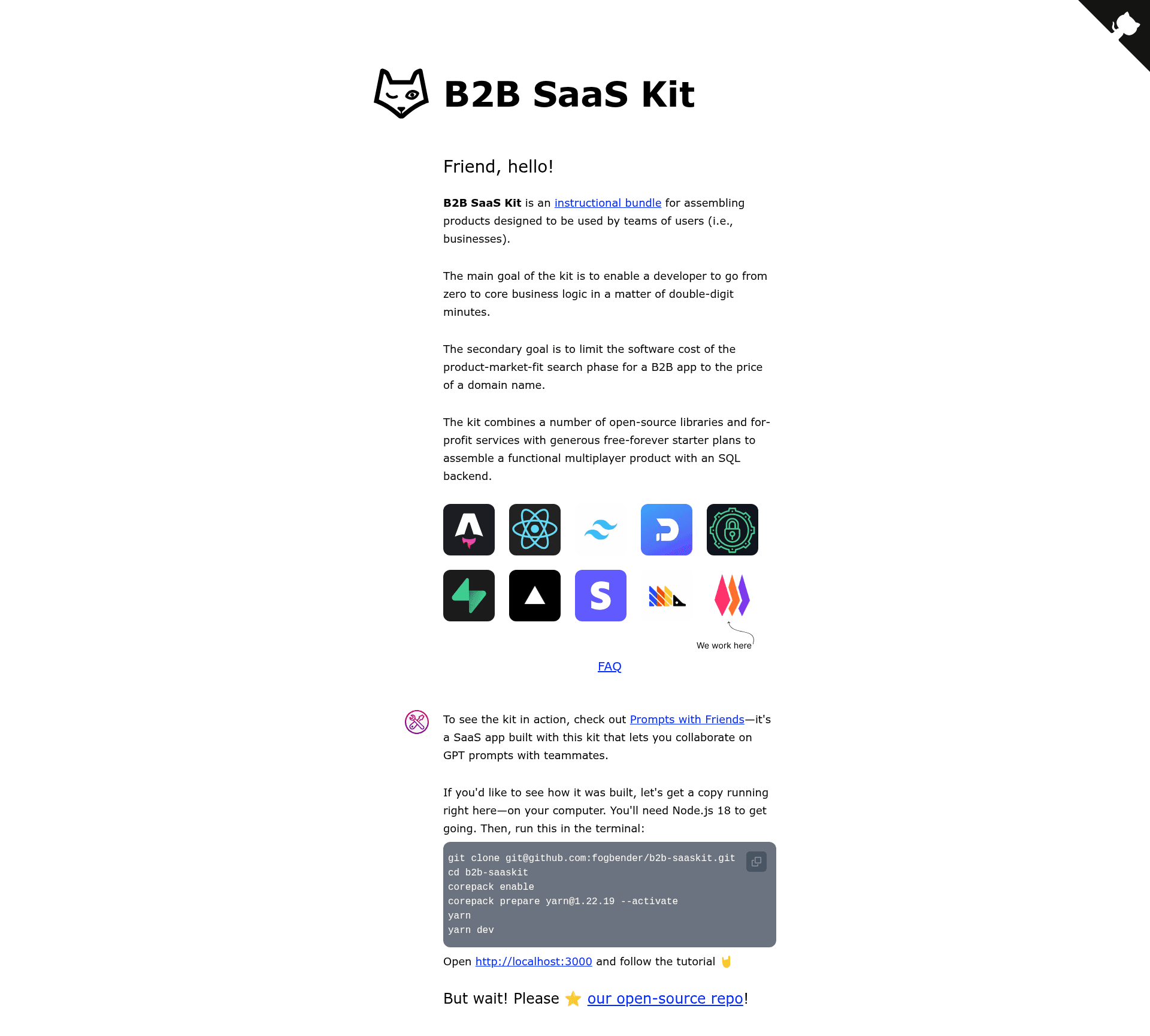 screenshot of B2B SaaS Kit on template0.com
