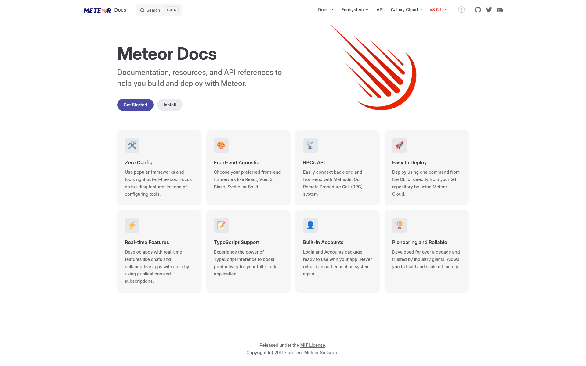 screenshot of Meteor API Docs on template0.com