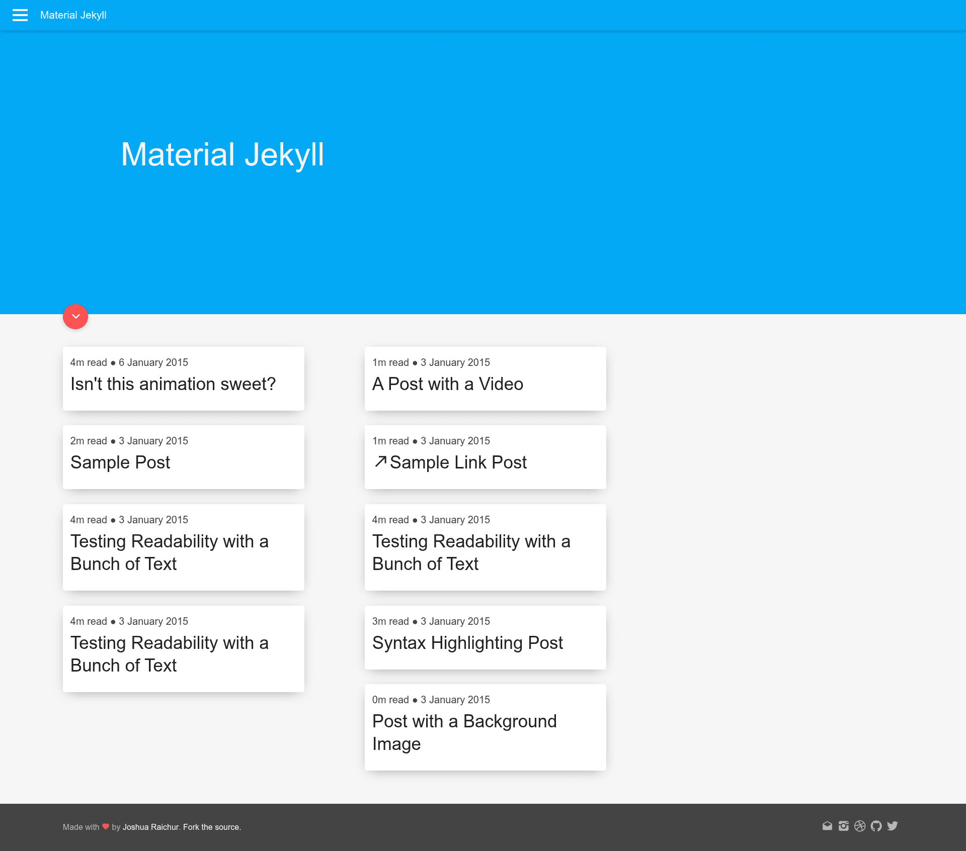 screenshot of Material Jekyll on template0.com
