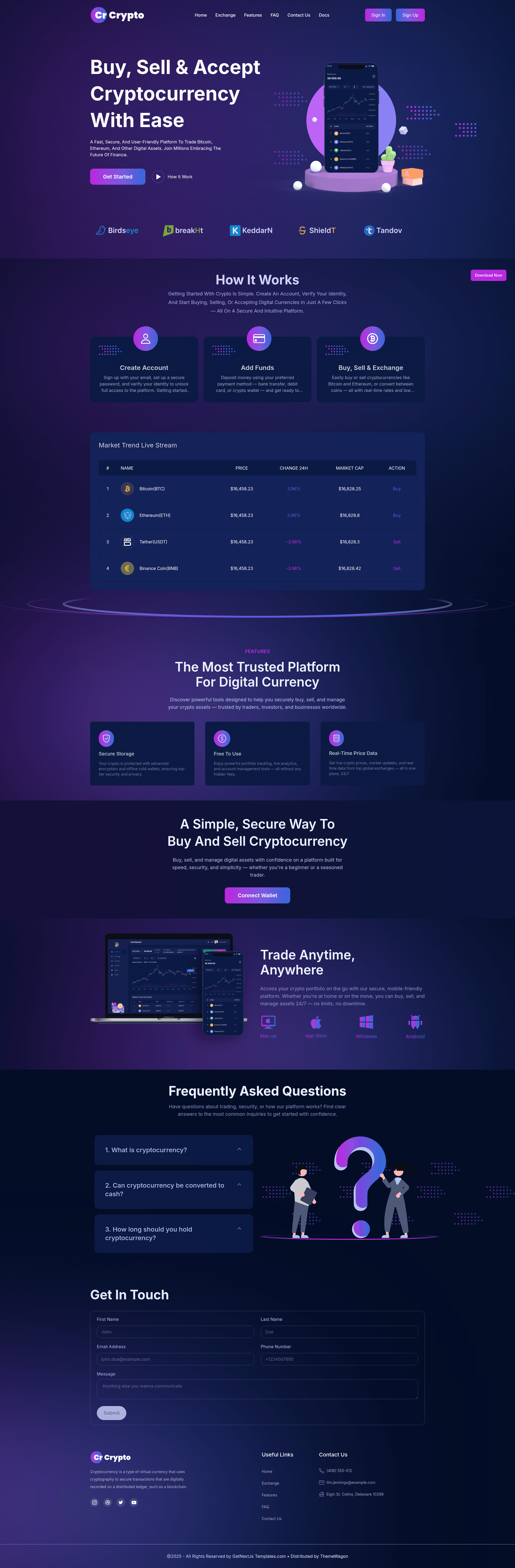 screenshot of Crypto – Free Tailwind CSS Crypto Business Website Template on template0.com