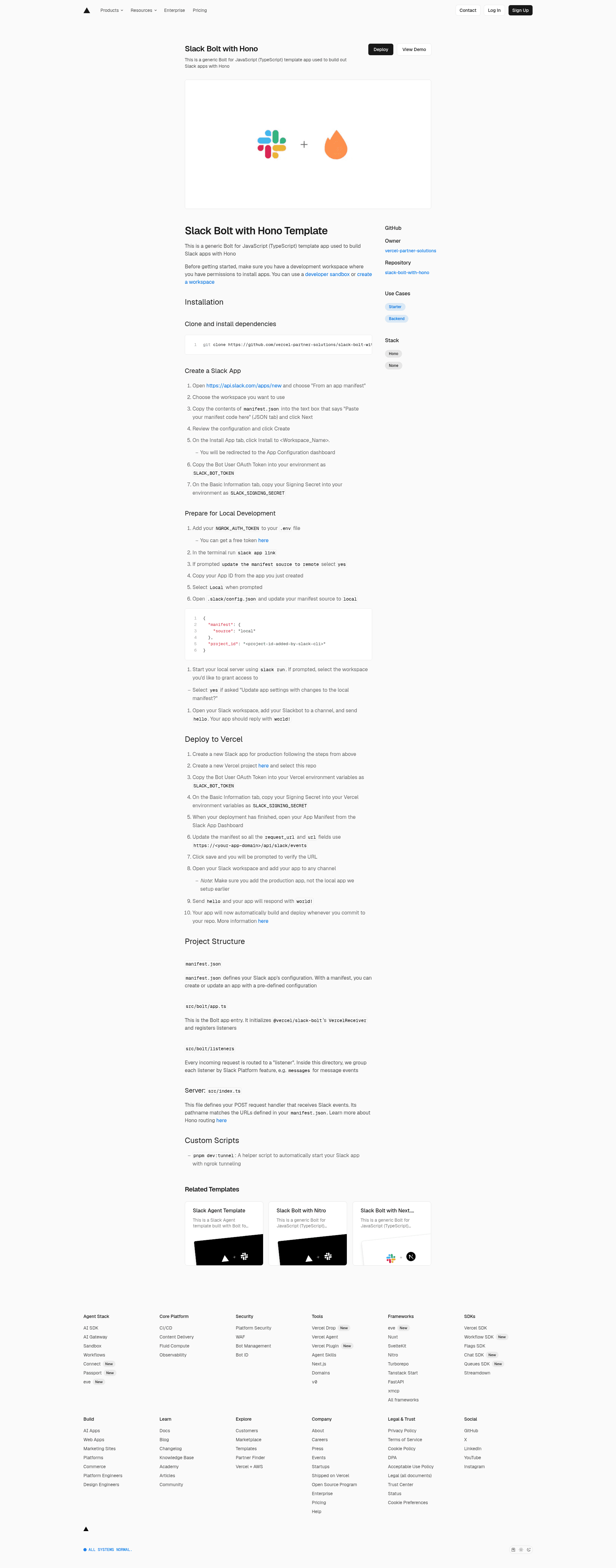 screenshot of Slack Bolt with Hono on template0.com