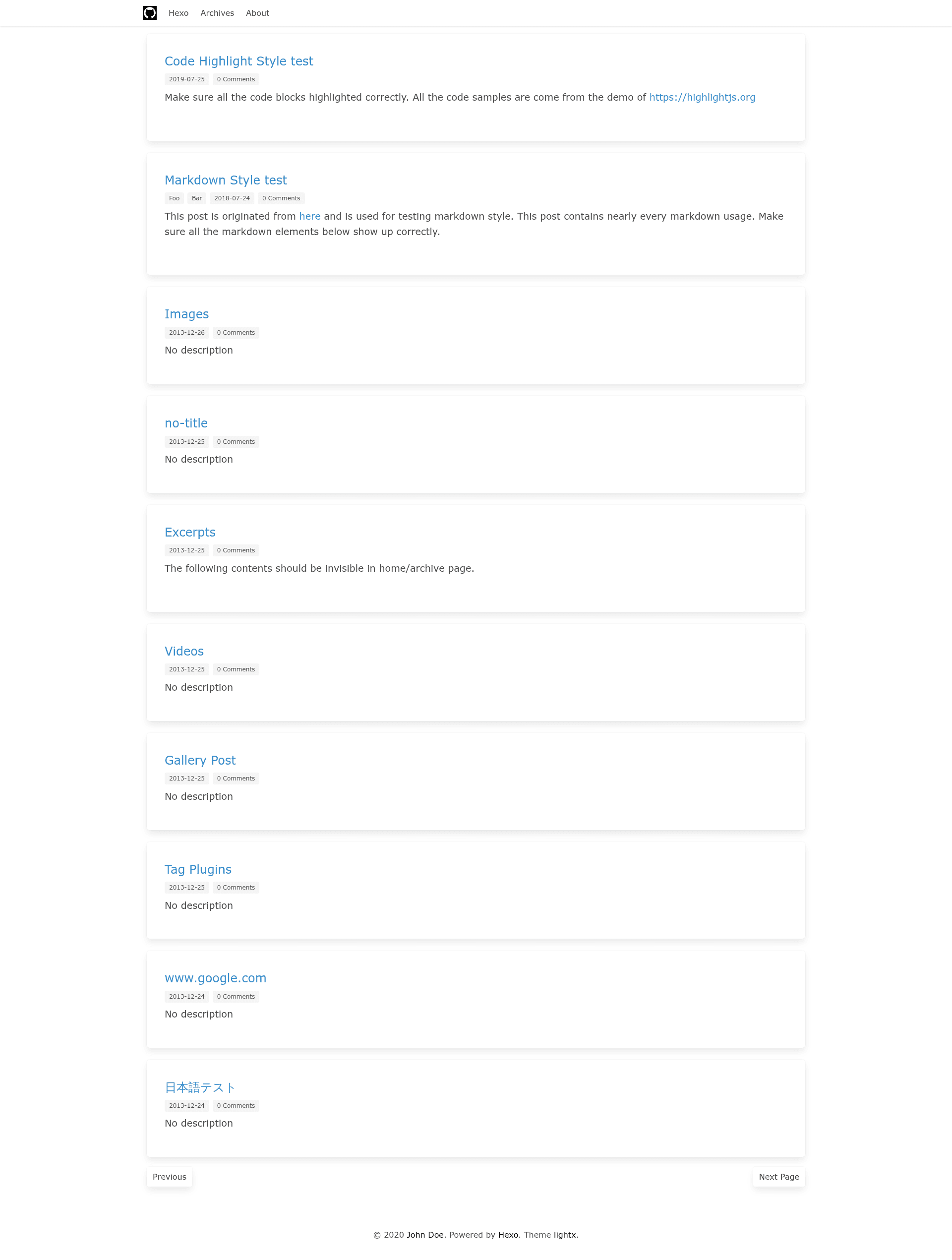 screenshot of Hexo Theme Lightx on template0.com