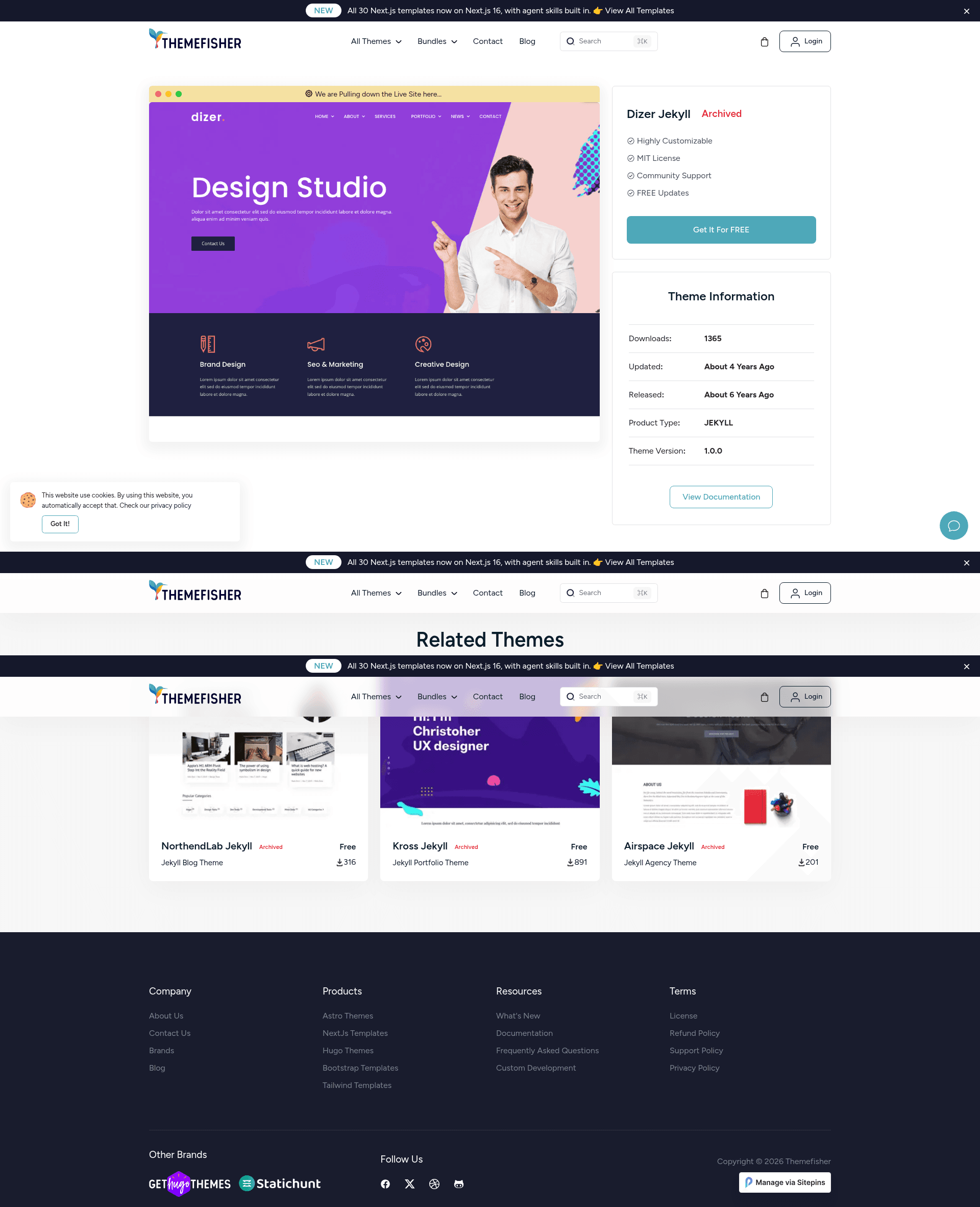 screenshot of Dizer Jekyll on template0.com