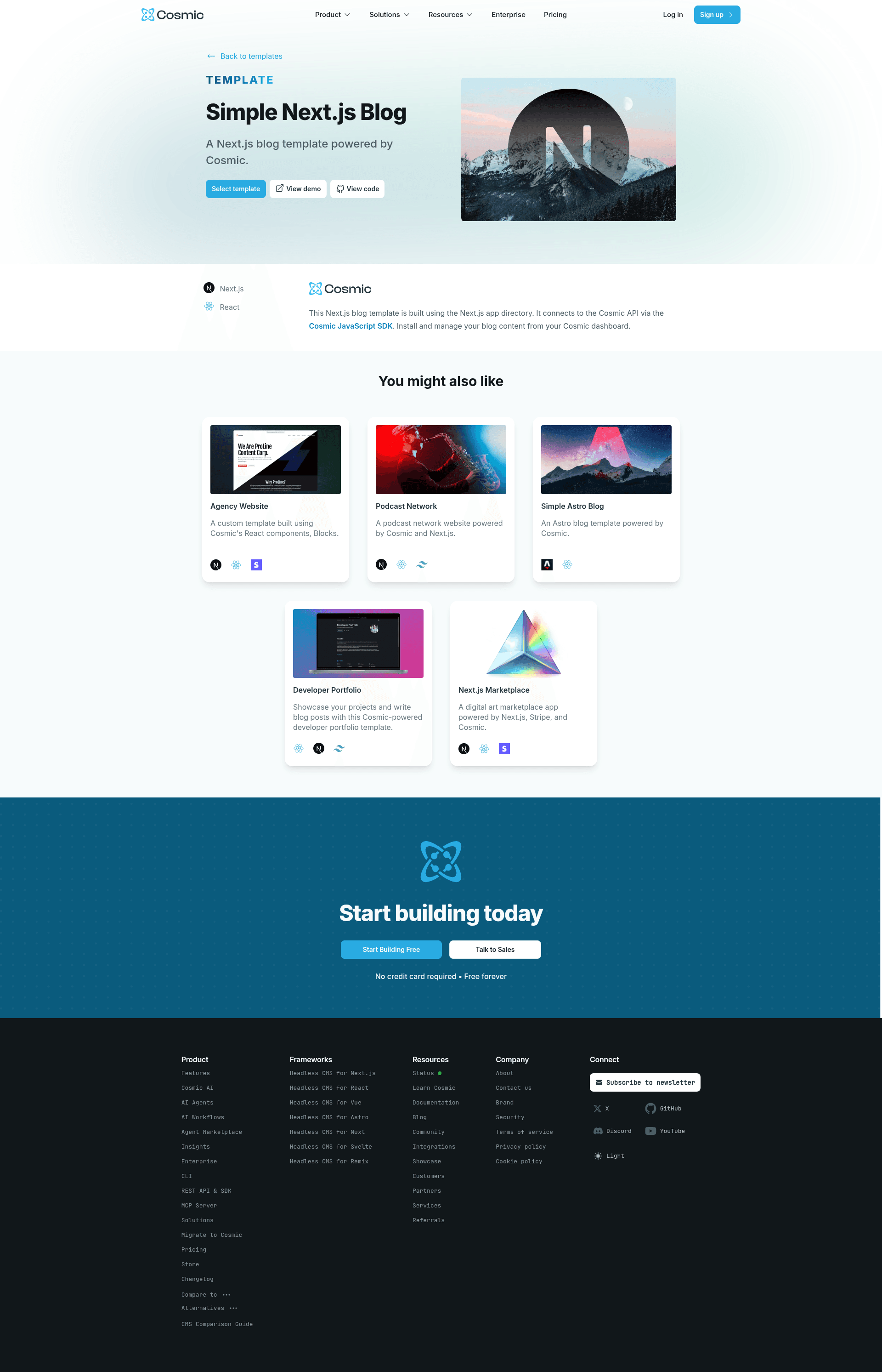 screenshot of Simple React Blog on template0.com