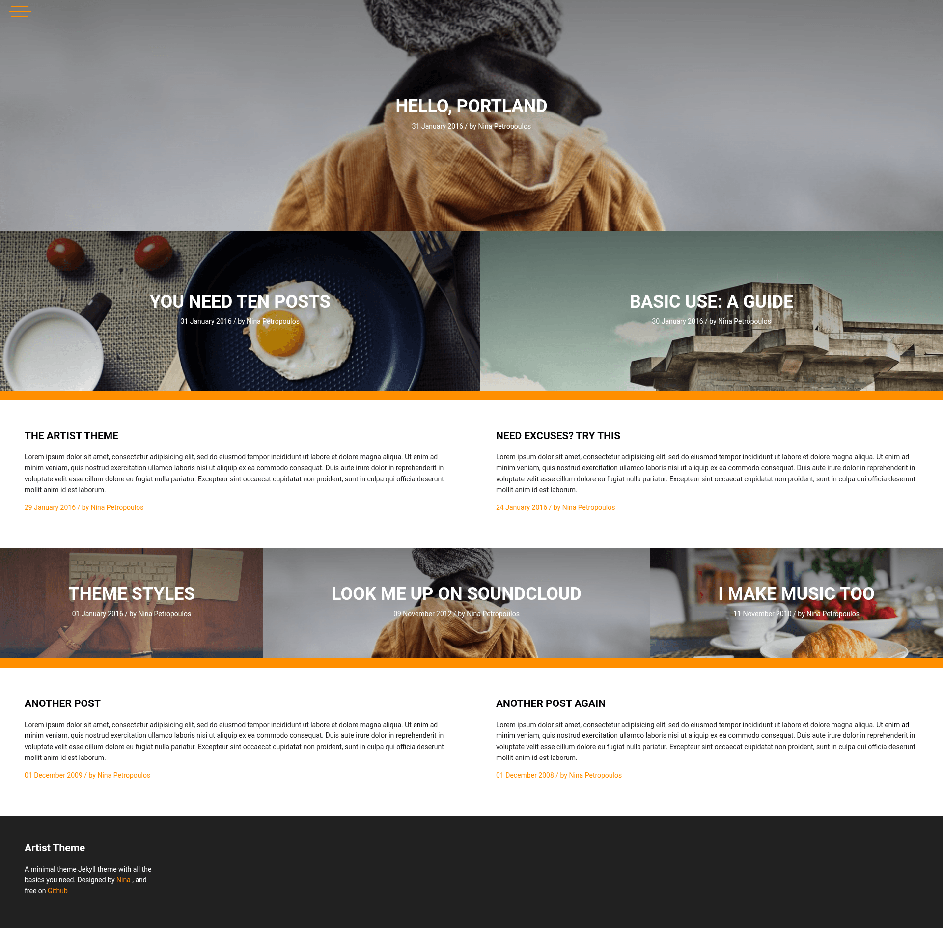 screenshot of Artist Theme on template0.com